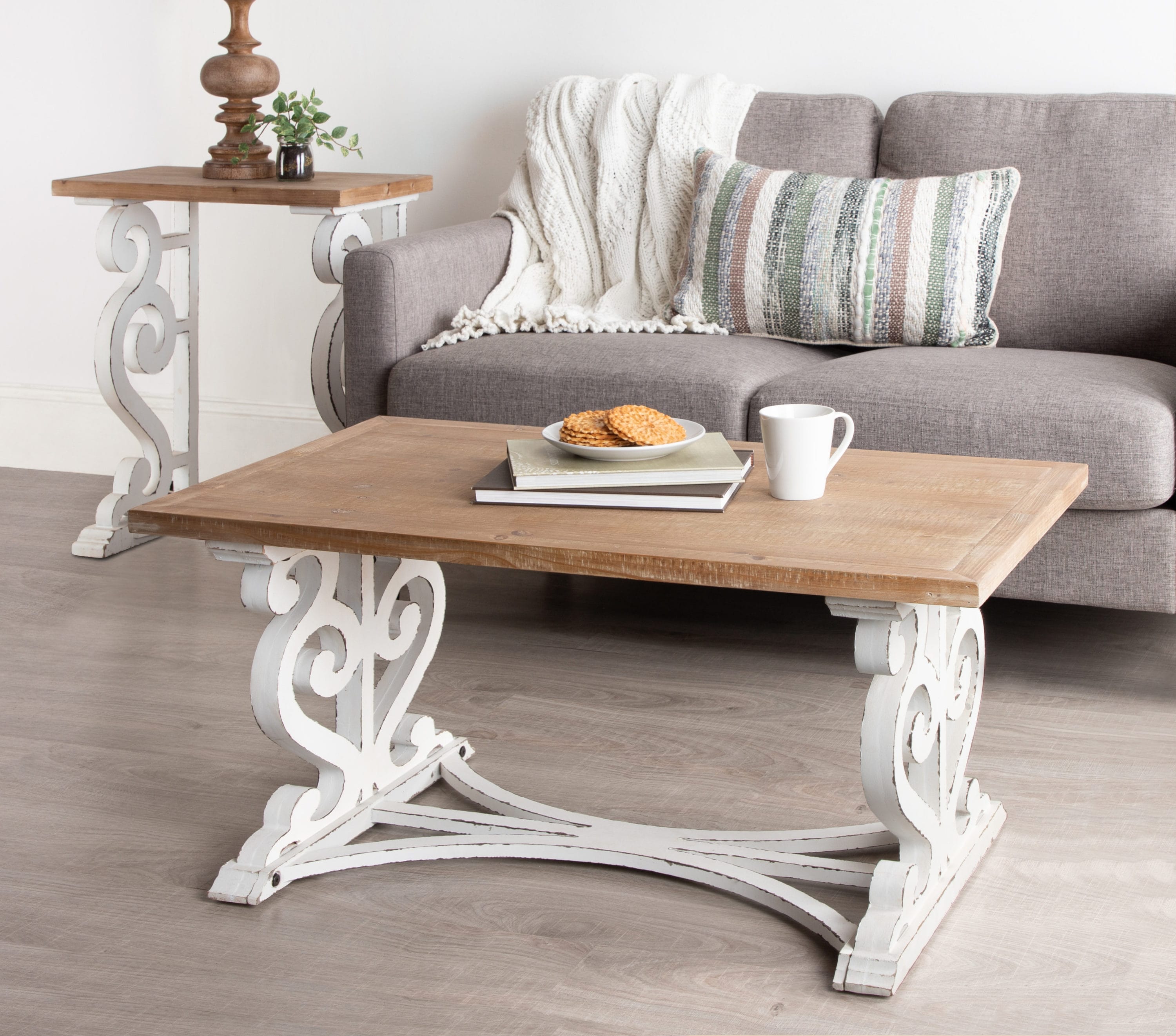 Rustic Brown and White Rectangular Wood Coffee Table