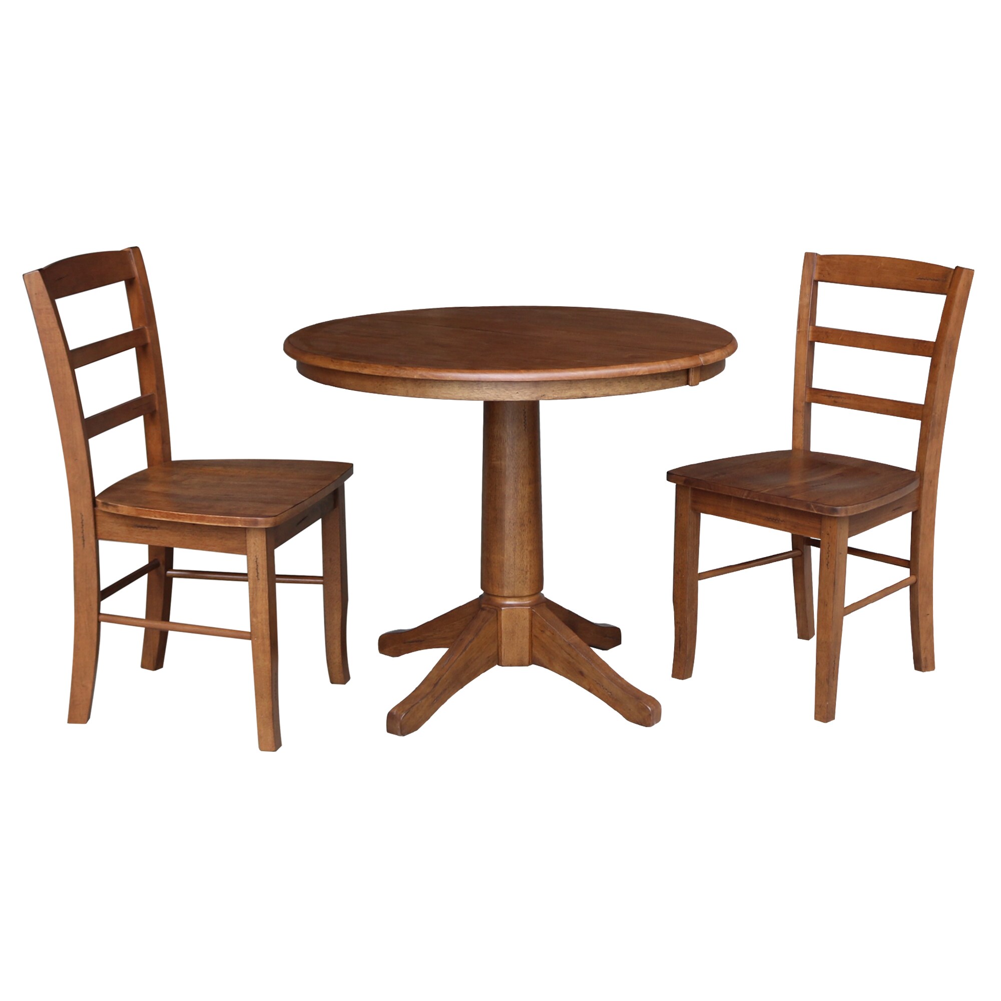 International Concepts K42-36RXT-27B-C2-2 Distressed oak Traditional Dining Room Set with Round Table ( Seats 2 )