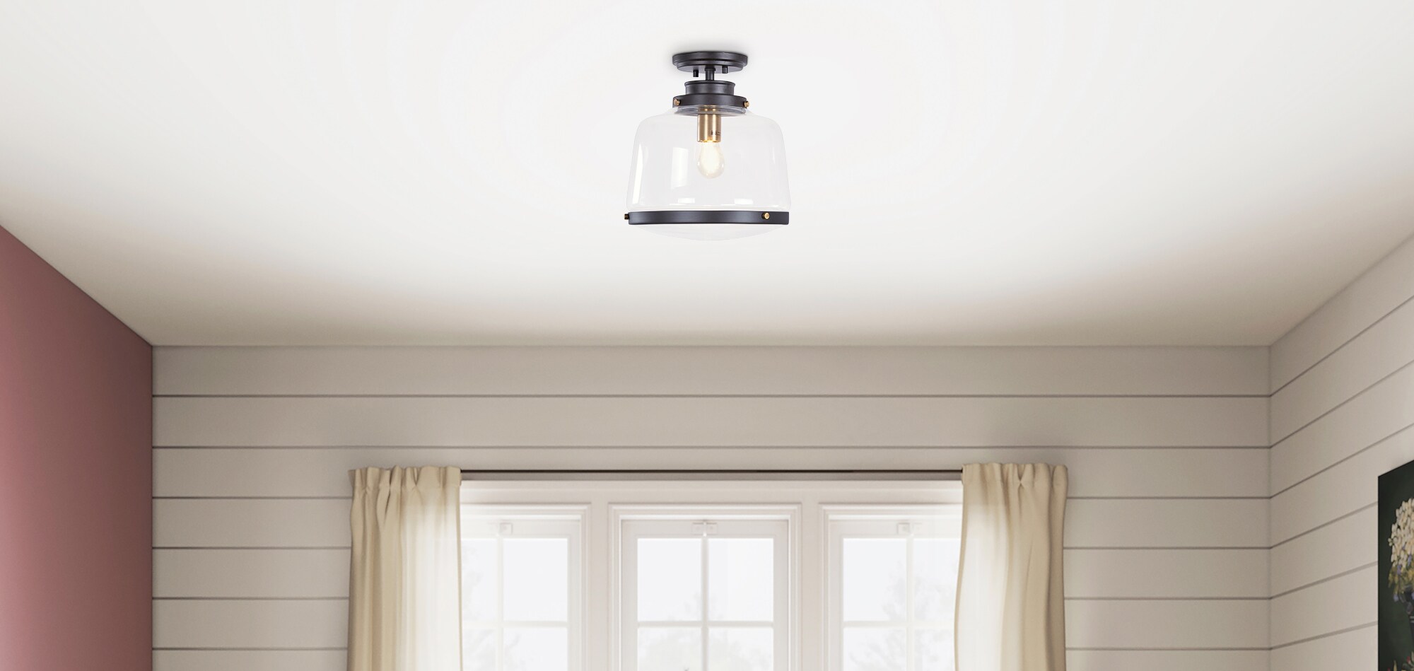 Antique Bronze Glass Farmhouse Flush Mount Light