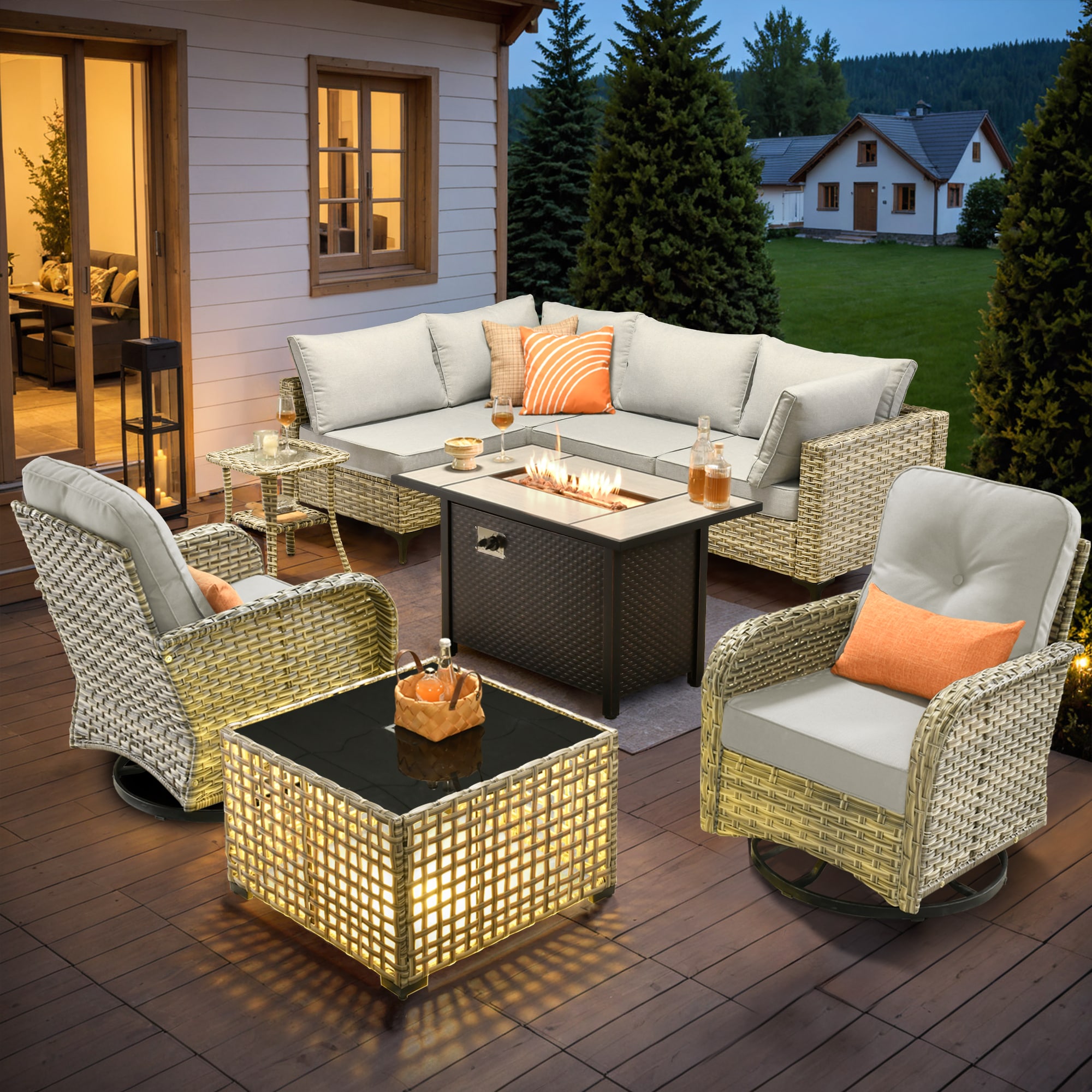 Caodoc L5-CFP03-VYZSKT409-1 CFP03-VYZSKT Wicker Outdoor Sectional with Light gray and Wicker Frame