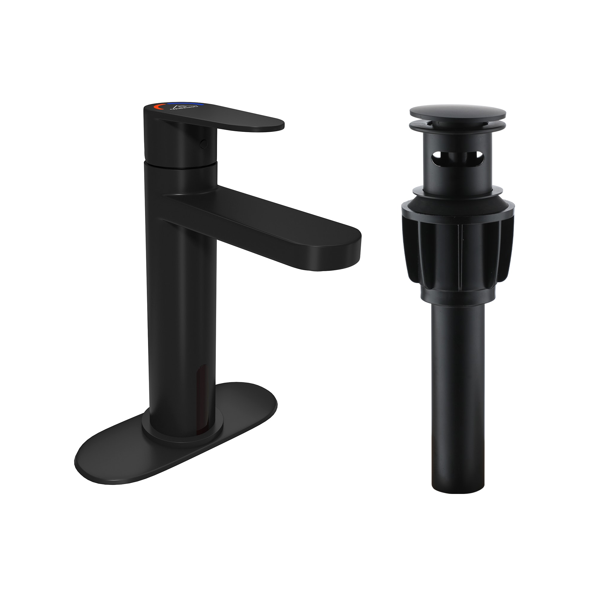 CASAINC KCLT0035MB Dual-Control Sensor Basin Faucet Matte Black Single hole 1-handle Low-arc Commercial/Residential Touchless Bathroom Sink Faucet with Drain with Deck Plate