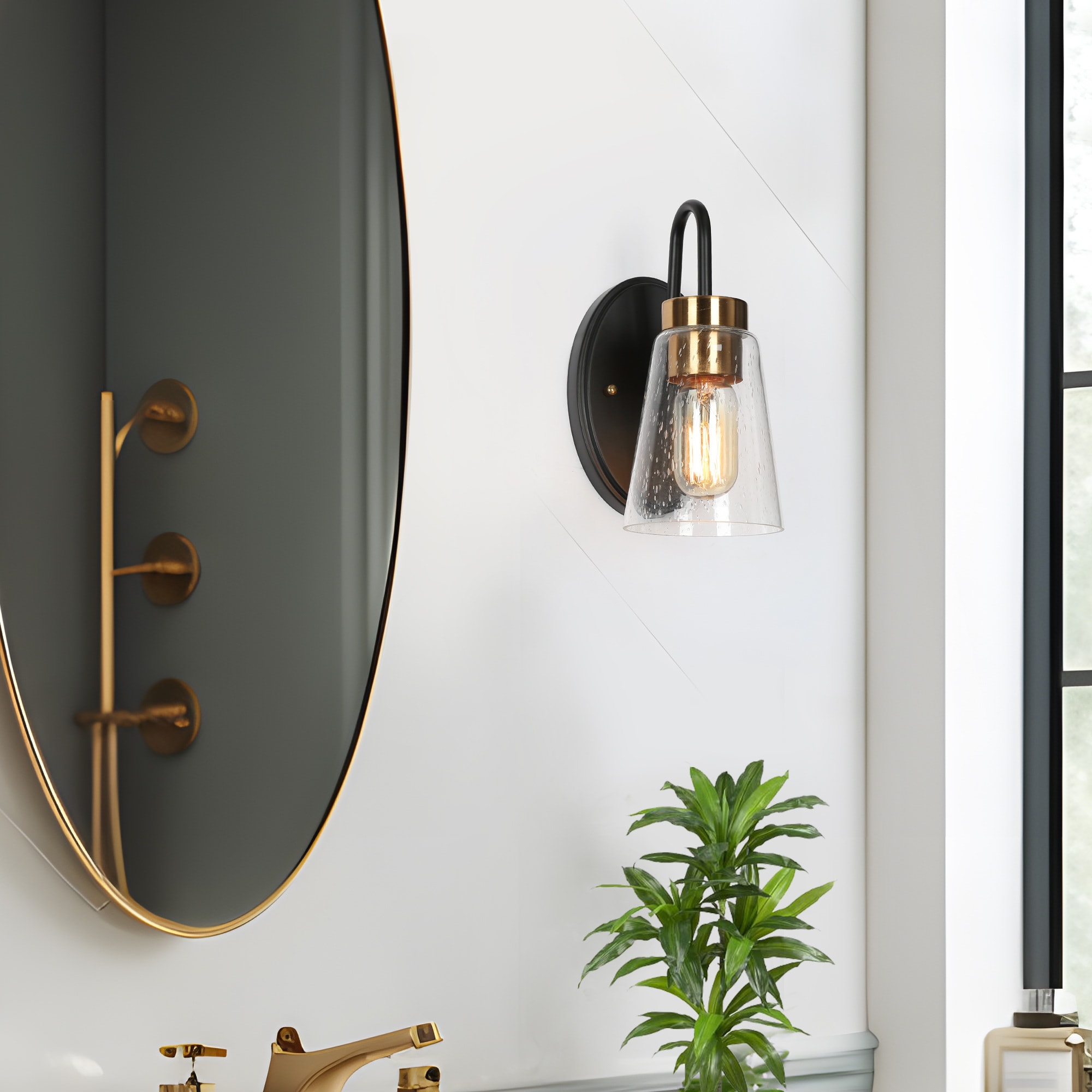 ZEVNI L3ZBMQB3W4723SI7 Karoo Modern 4.5-in W 1 -Light Polished Brass Farmhouse Wall Sconce