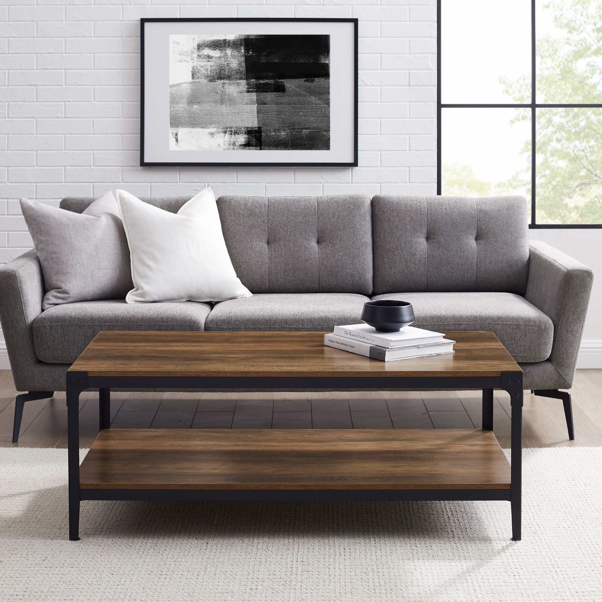 Walker Edison Rustic Oak Wood Veneer Rustic Coffee Table in the Coffee ...