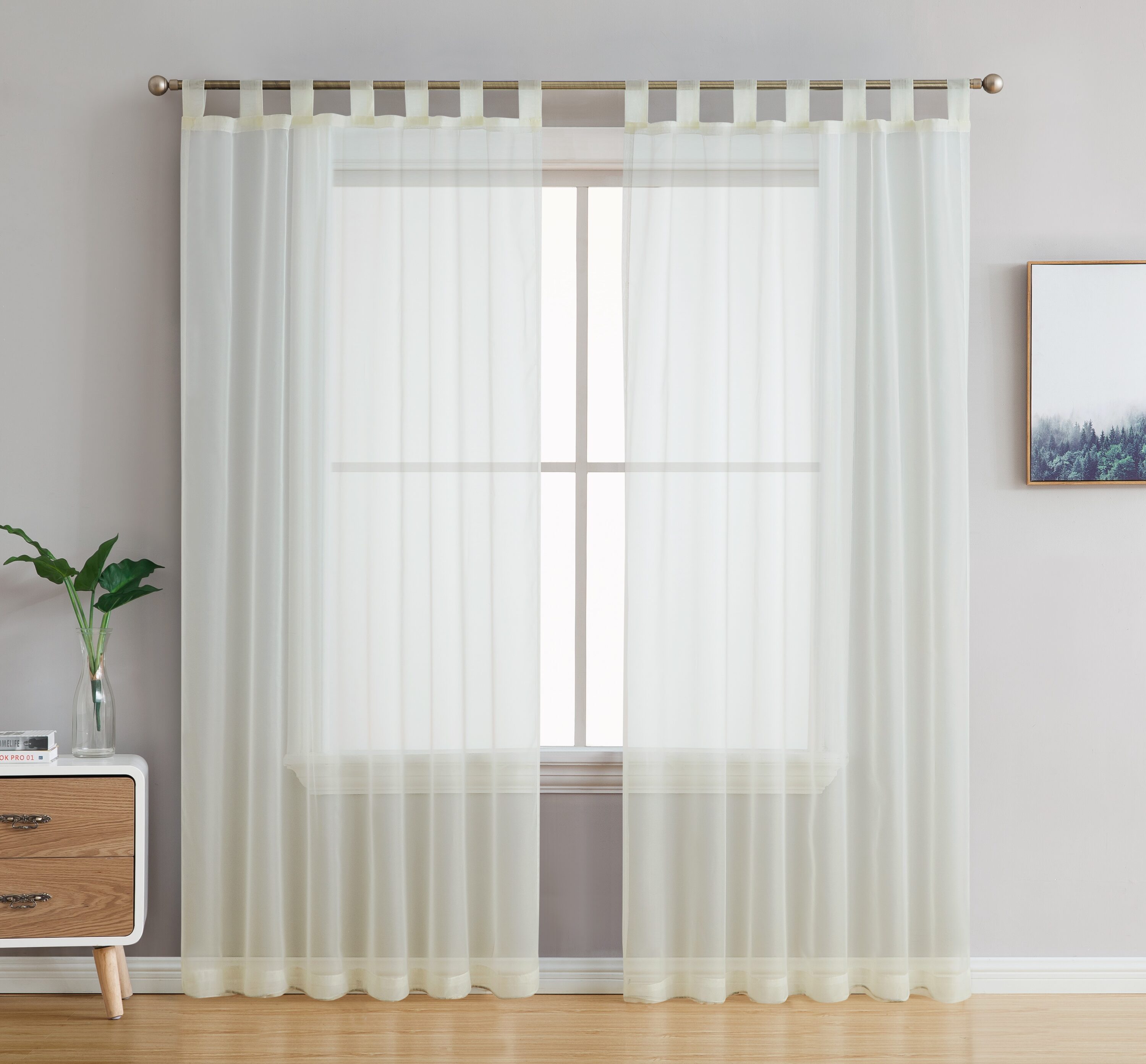 HLC.me 84-in Ivory Semi-sheer Rod Pocket Curtain Panel Pair in the ...