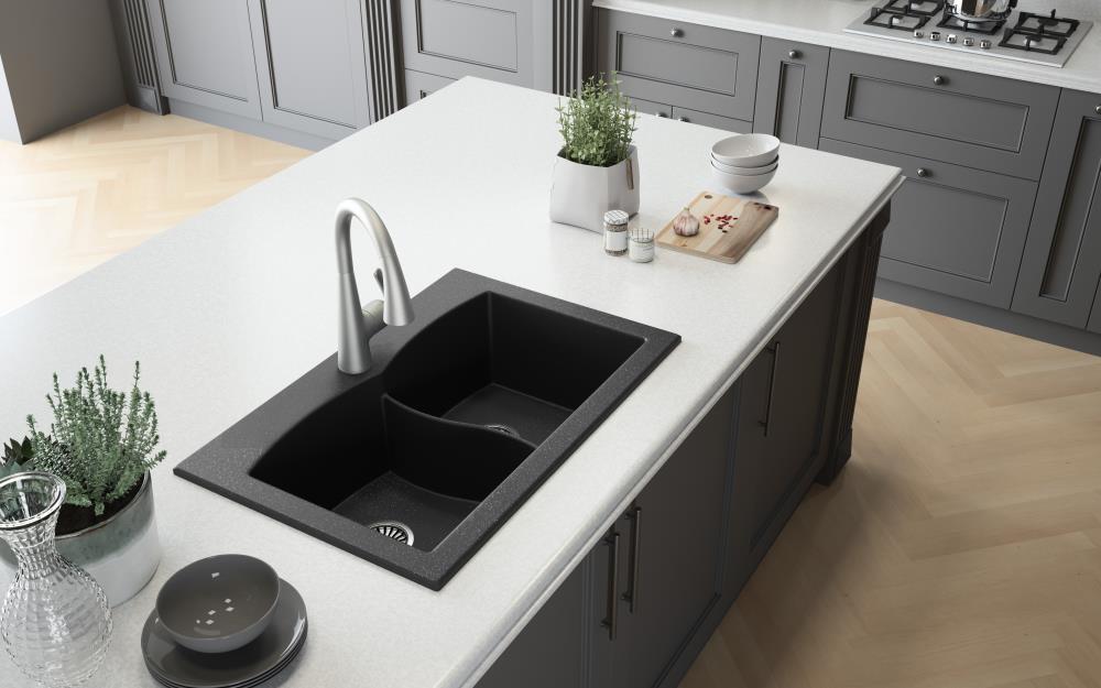 Lavello Orion Drop In 32 69 In X 21 63 In Black Metallic Double Equal Bowl 4 Hole Kitchen Sink In The Kitchen Sinks Department At Lowes Com