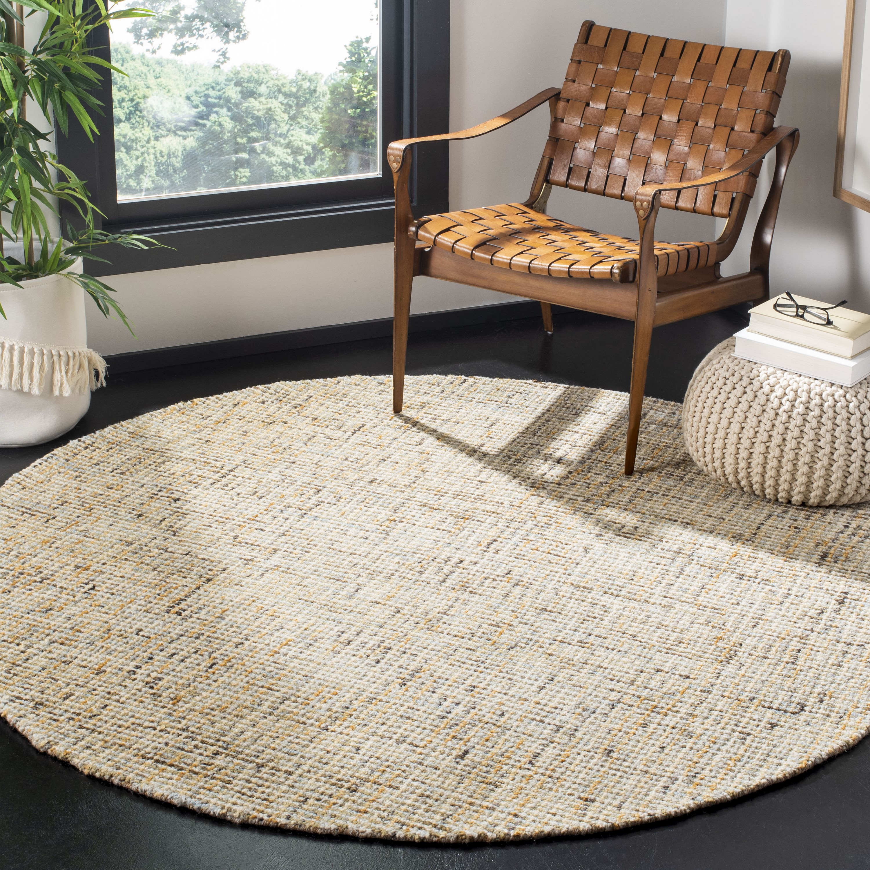 Safavieh ABT468D-6R Abstract Canvas 6 x 6 (ft) Tufted Wool Gold/Blue Round Indoor Abstract Farmhouse/Cottage Area rug