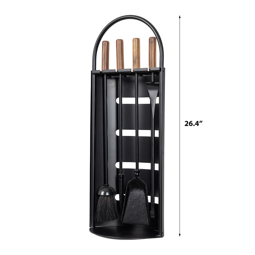 Noah Black Steel Fireplace Tool Set with Natural Wood Handles