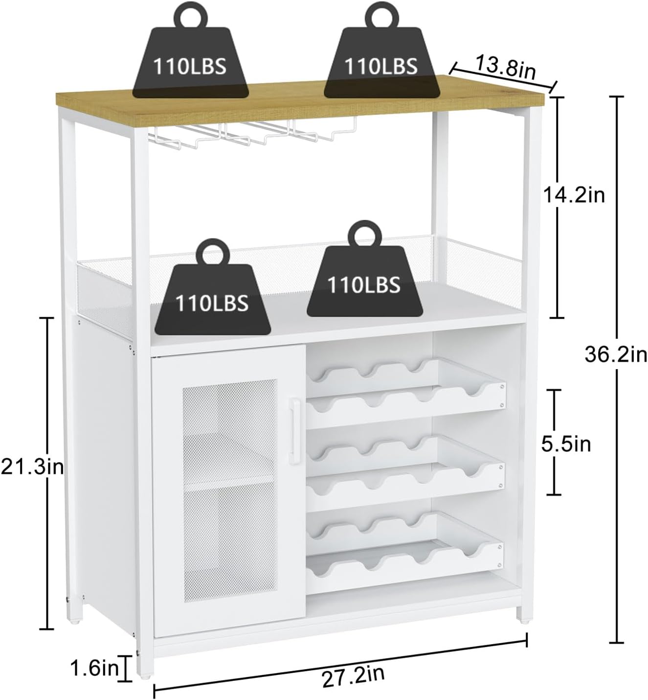 Qeetex 3-Tier Wine Bar Cabinet with Detachable Wine Rack and Drawer ...