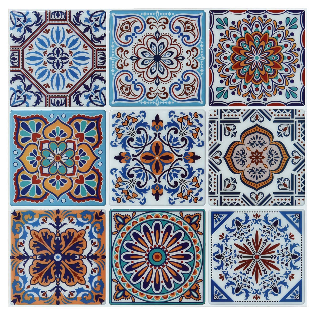 Lukvuzo  Peel and Stick Backsplash Tile Stickers Colorful Talavera Mexican Style Self Adhesive Wall Tiles for Kitchen and Bathroom 10 Sheet Pack