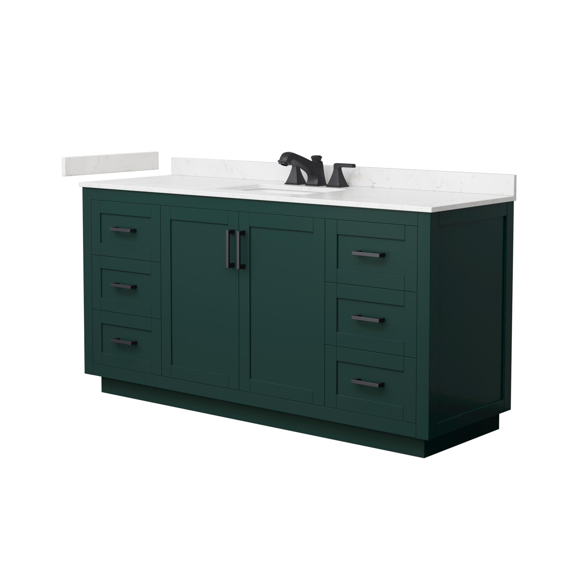 Wyndham Collection Miranda 66-in Green with Matte Black Trim Undermount Single Sink Bathroom Vanity with Carrara Cultured Marble Cultured Marble Top