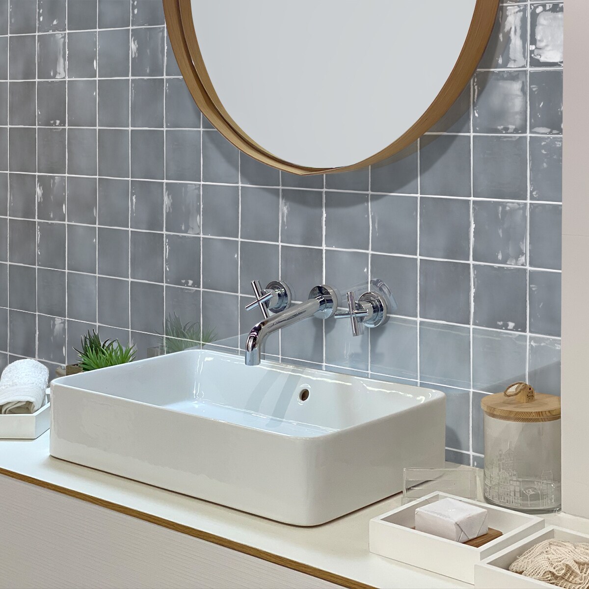 Silken 3.94" Gray Glossy Ceramic Square Wall and Floor Tile