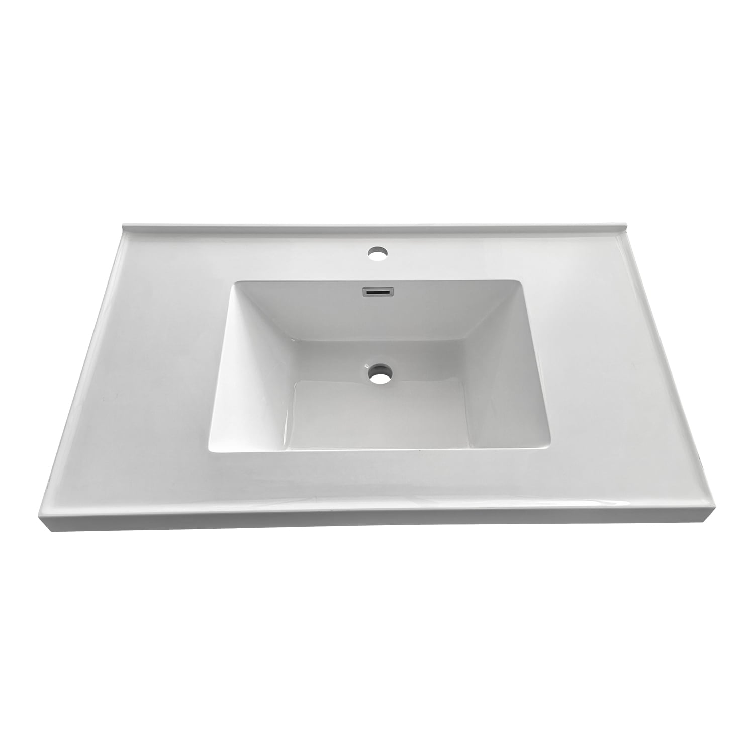 Streamline 36 inch x 22 inch Solid Surface Single Rectangular Sink Bathroom Vanity Top in Glossy White with Integrated Backsplash