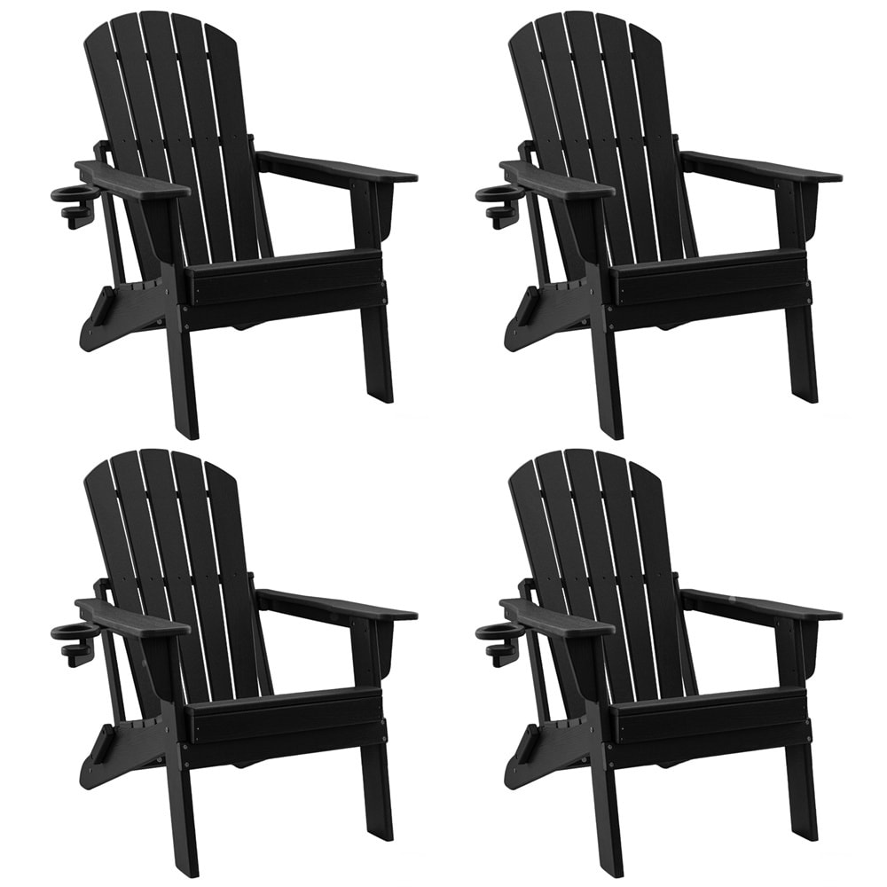 Upland YYFAC-BK4 Adirondack Chair Set of 4 Black HDPE Frame Swivel Adirondack Chair with Solid Seat