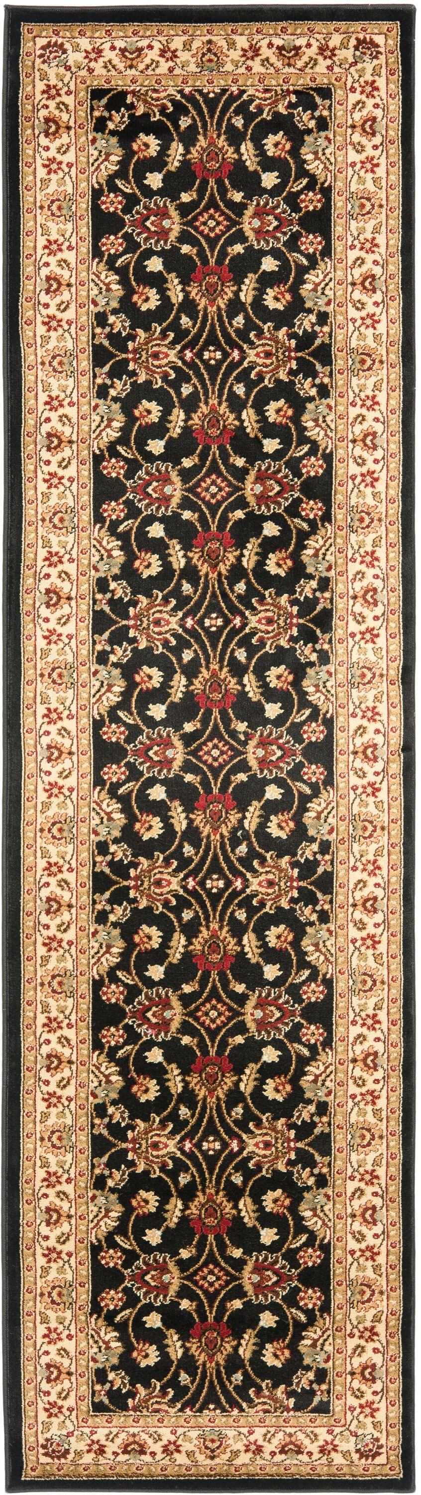Safavieh LNH553-9012-216 Lyndhurst Agra 2 x 16 (ft) Loomed Polypropylene Black/Ivory Rectangular Indoor Floral/Botanical Oriental Runner rug