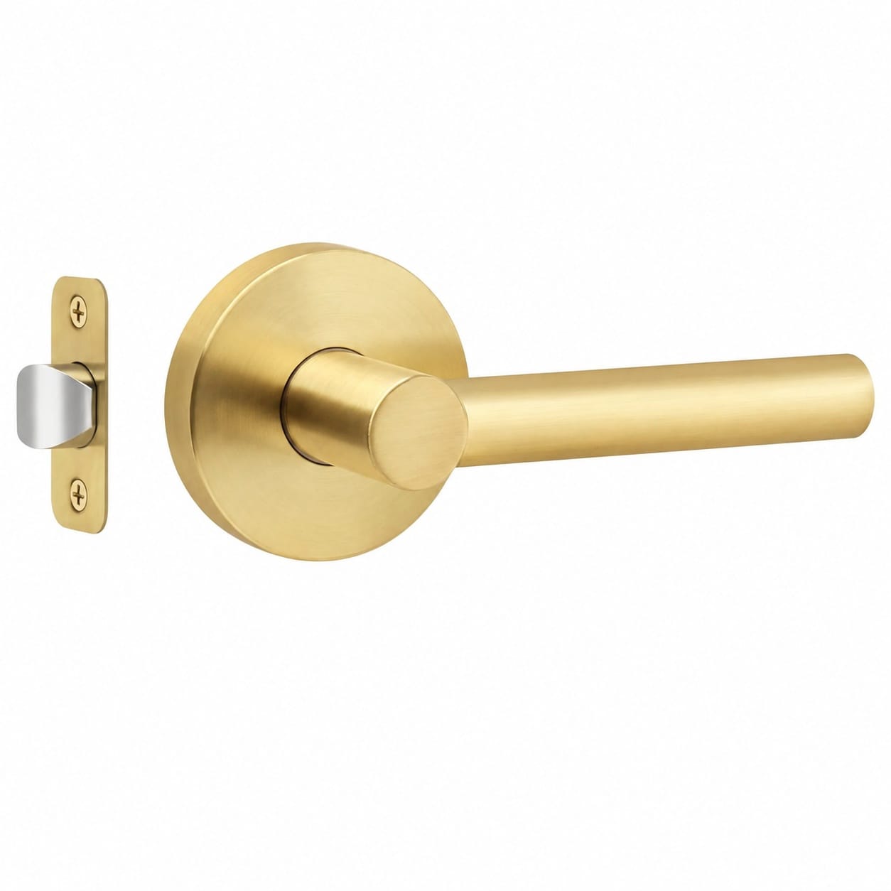 Aoibox  Brushed Gold Non Locking Round Door Lever with Reversible Handle and Heavy Duty Zinc Alloy Construction