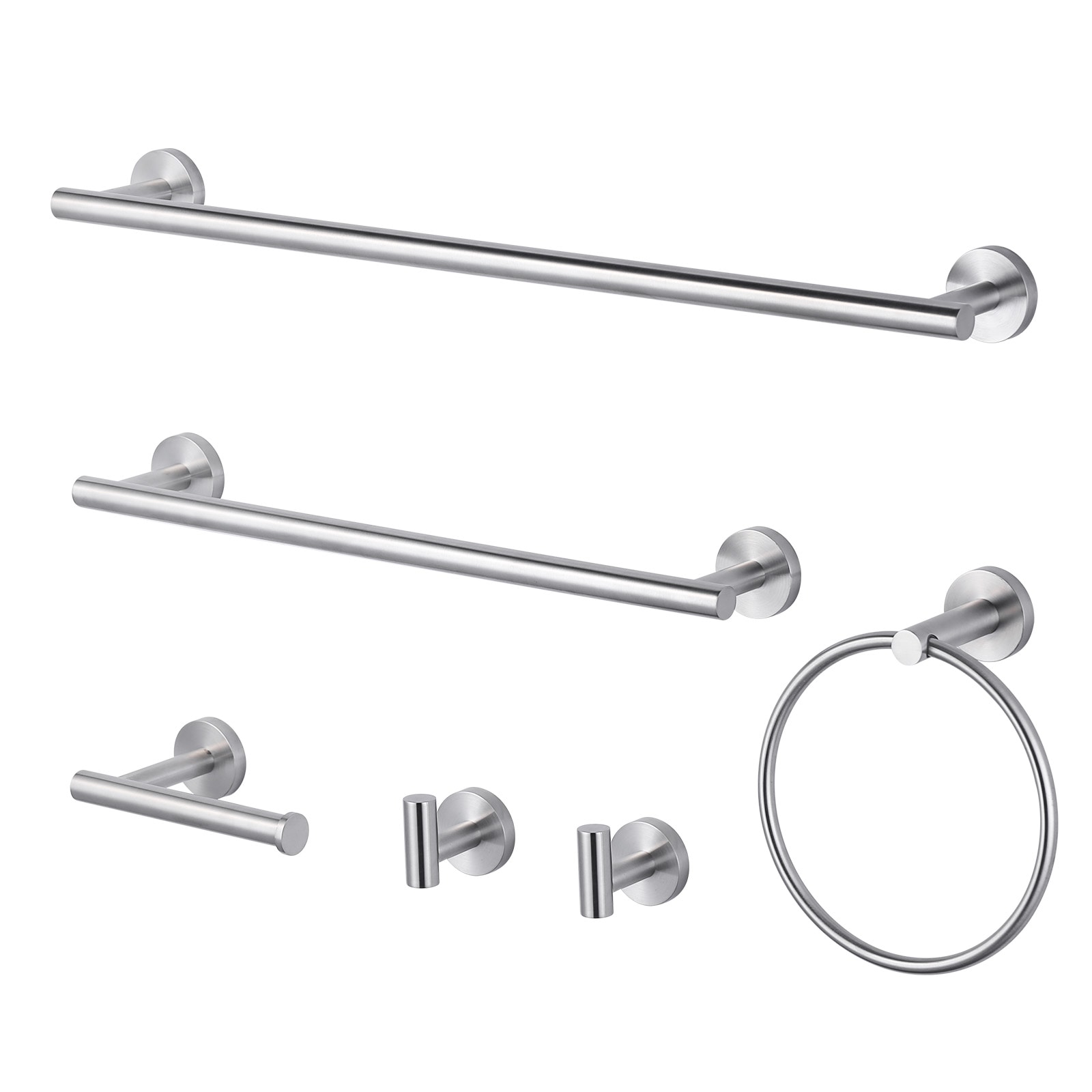 WOWOW 410016-LW 6 -Piece Brushed Nickel Decorative Bathroom Hardware Set Towel Bar, Toilet Paper Holder, Towel Ring ,Robe Hook Included