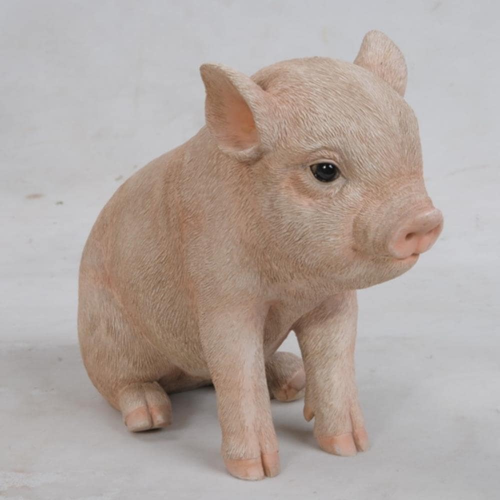 Pink Polyresin Sitting Baby Pig Garden Statue