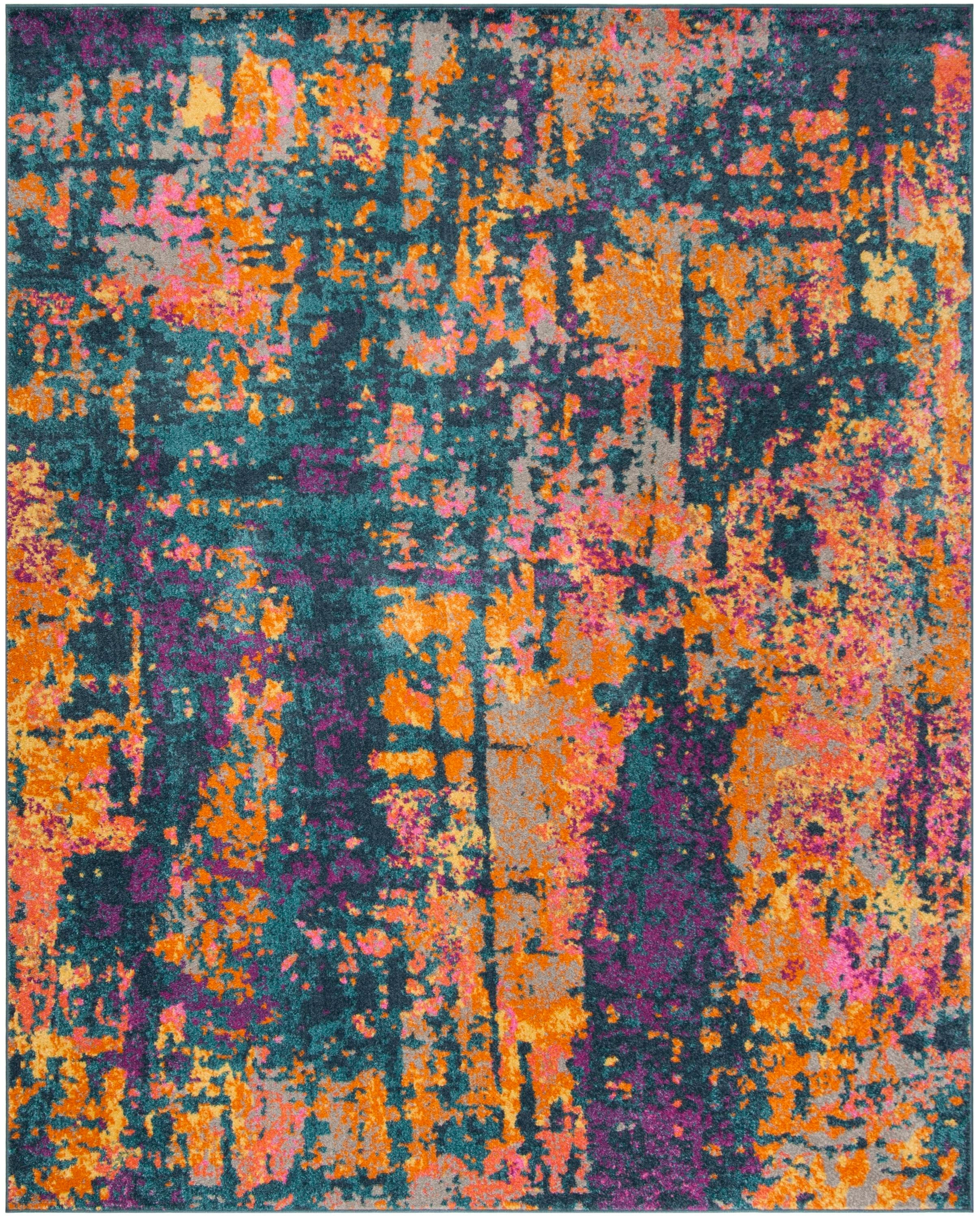 Safavieh MAD143A-8 Madison Langley 8 x 10 (ft) Loomed Polypropylene Blue/Orange Rectangular Indoor Abstract Bohemian/Eclectic Area rug