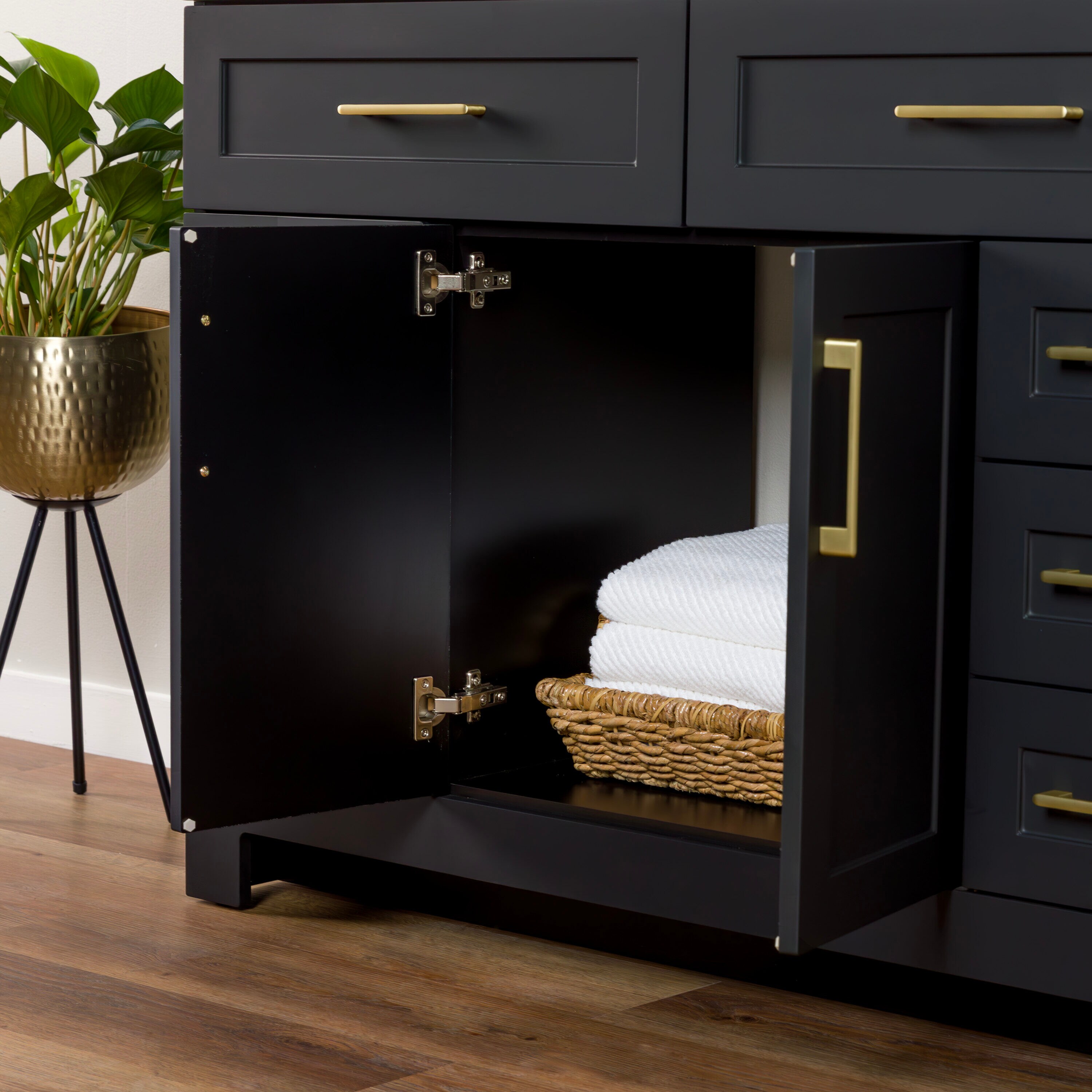 Style Selections Cauley 48-in Black Single Sink Bathroom Vanity with White Cultured Marble Top