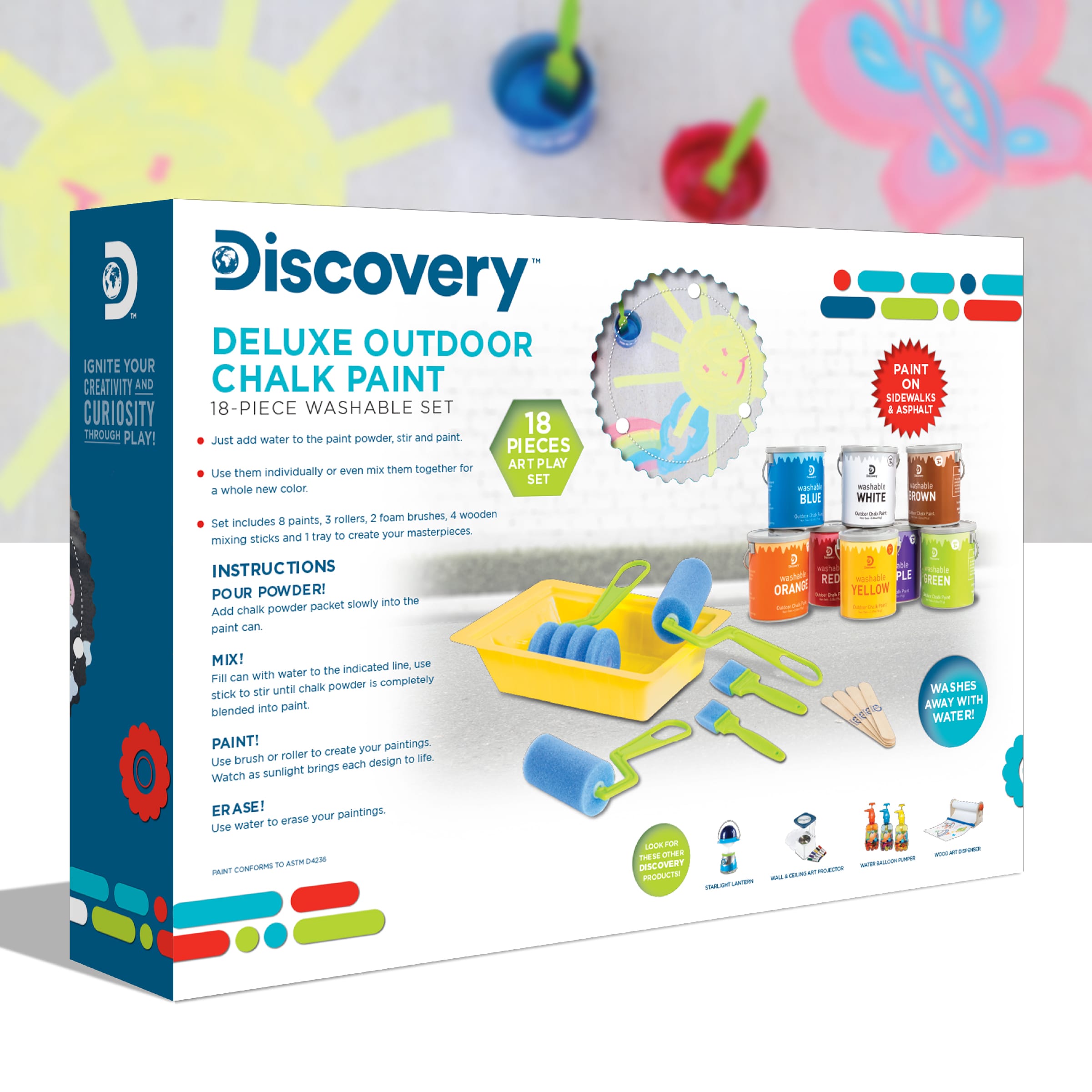 Discovery Kids Deluxe Chalk Blast Set 4-Piece Washable Chalk Paint Green New