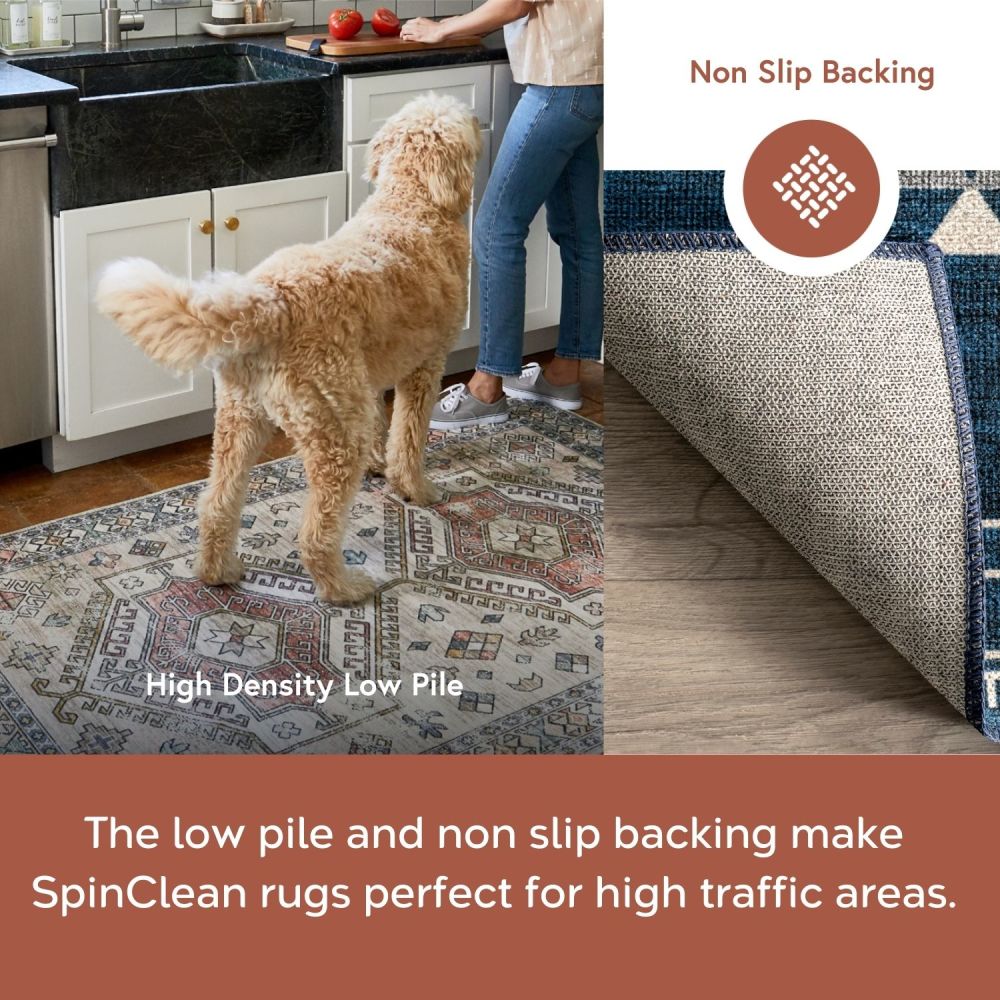 Navy Rectangular Reversible Washable Synthetic Area Rug, 3' x 5'