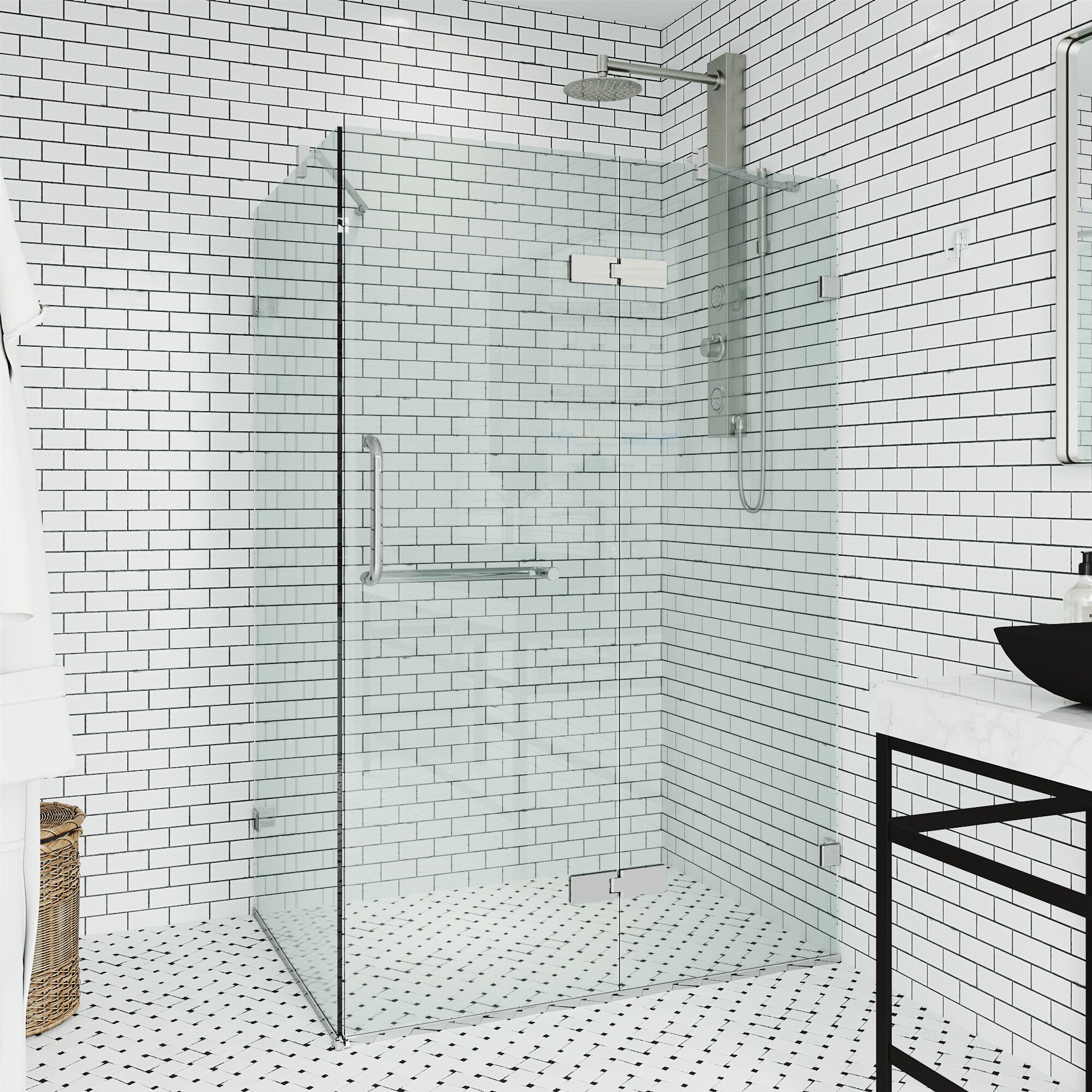 Monteray Frameless Clear Glass Shower Enclosure with Brushed Nickel Hardware