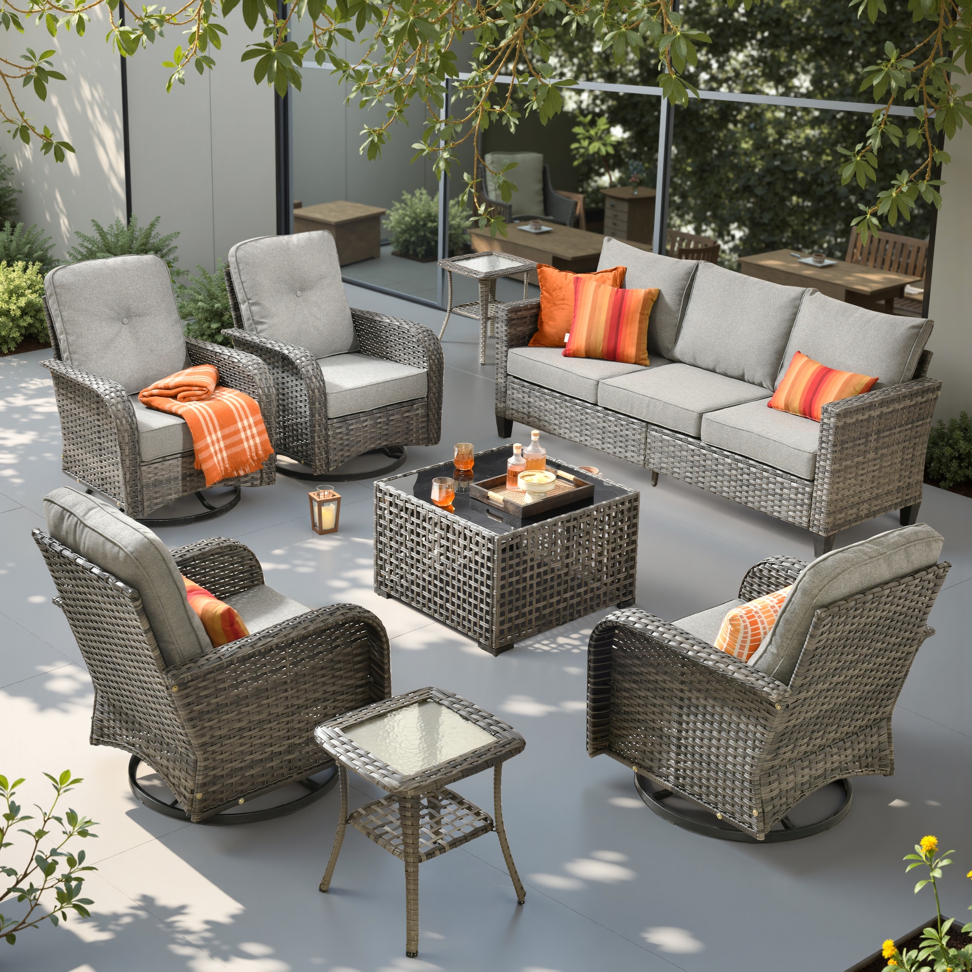 weaxty HMBYZGNCNGRS208S1 Initial 8 -Piece Wicker Patio Sofa Conversation Set with Gray Cushions