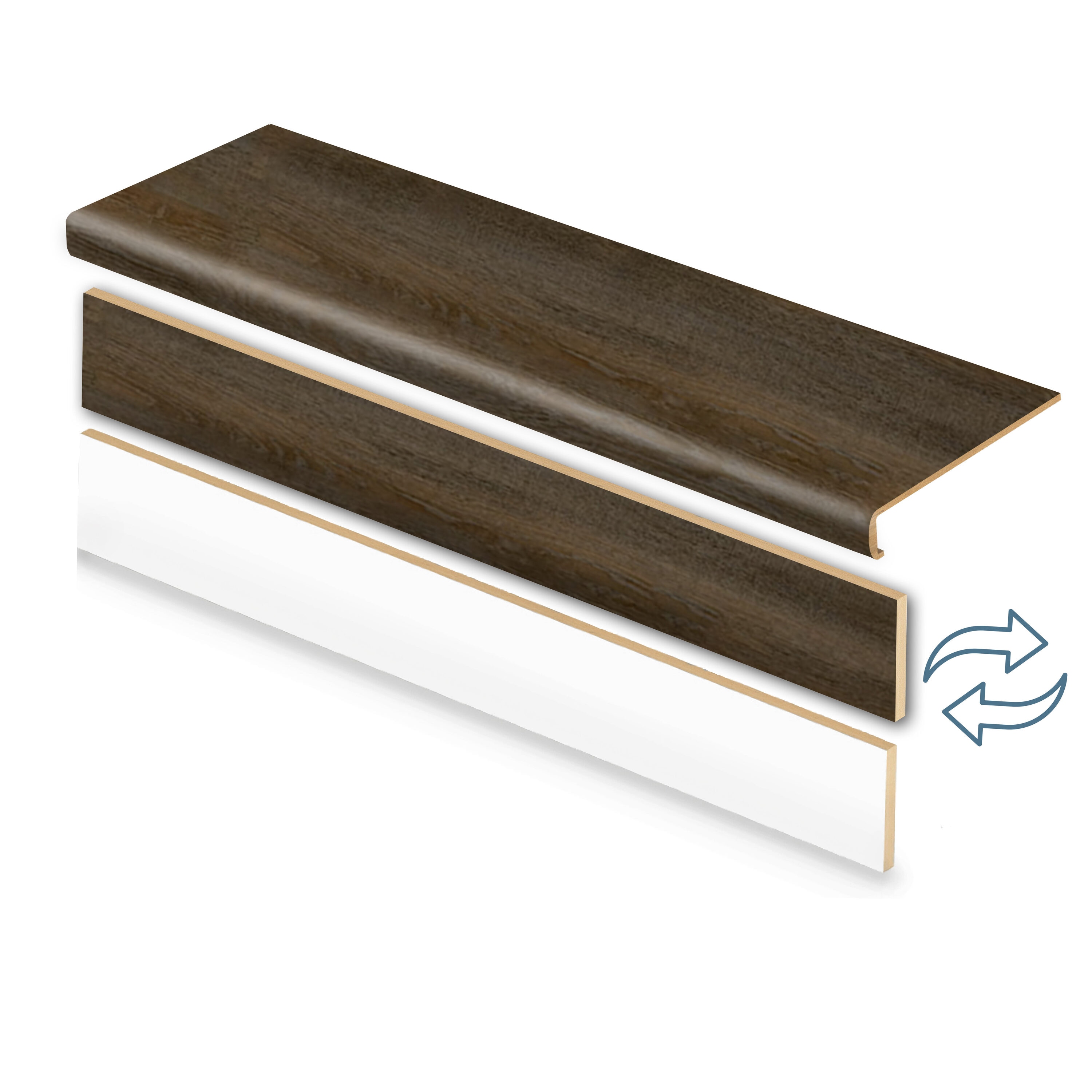 Zamma 20CA73901 Cap A Tread Stair Renewal System 47-in x 12.125-in x 2.1875-in Moose Nose Brown Oak Type 2 Kit with Reversible Riser Laminate No return Square edge Stair Tread