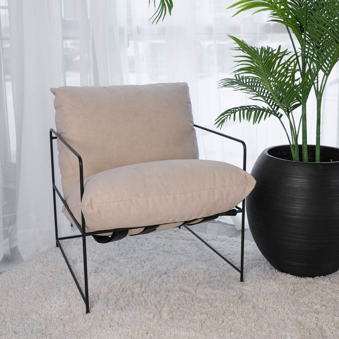  KJL3761-BEIGE Midcentury Beige Velvet Accent Chair