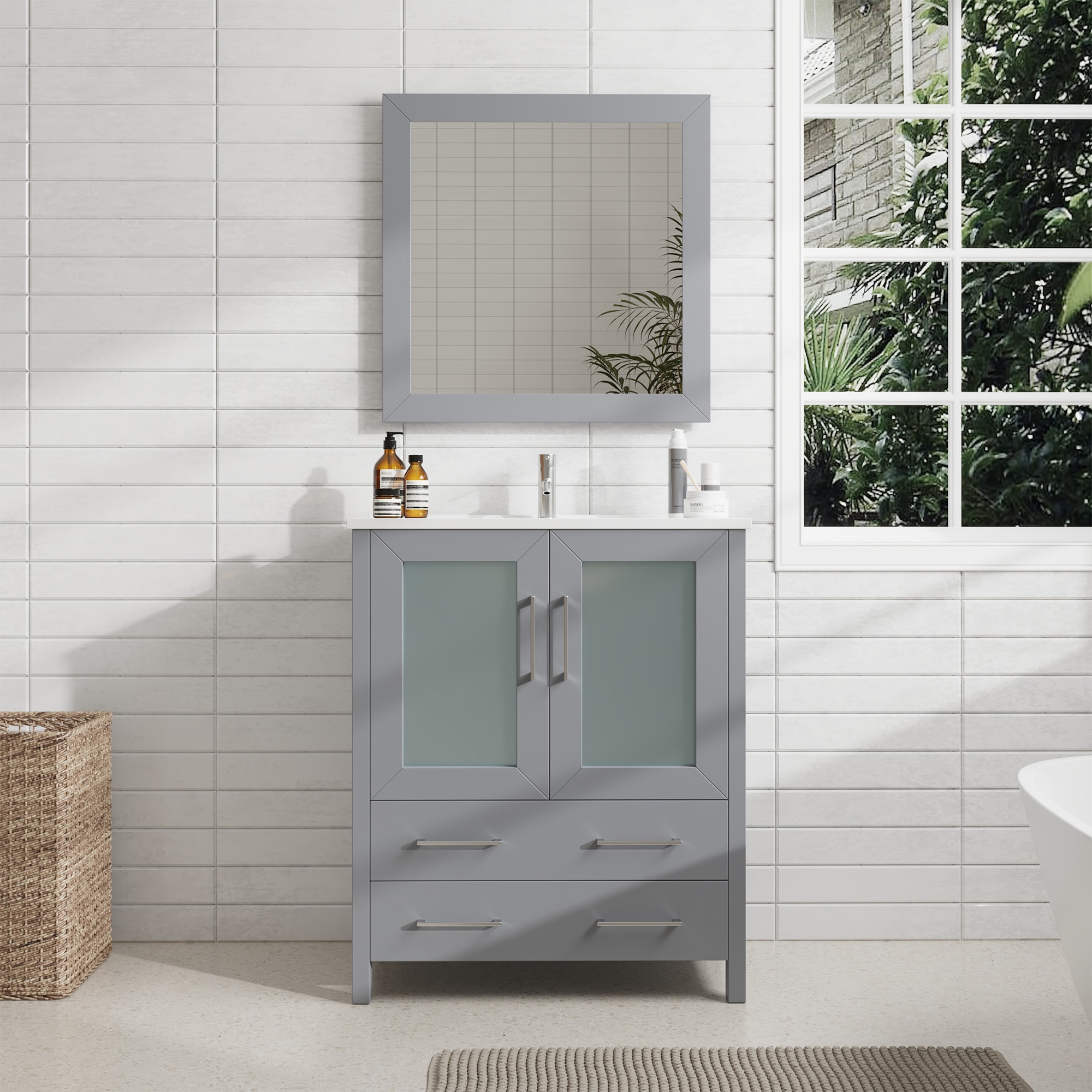 Vanity Art VA3030-G Brescia 30-in Grey Undermount Single Sink Bathroom Vanity with White Ceramic Top (Mirror Included)
