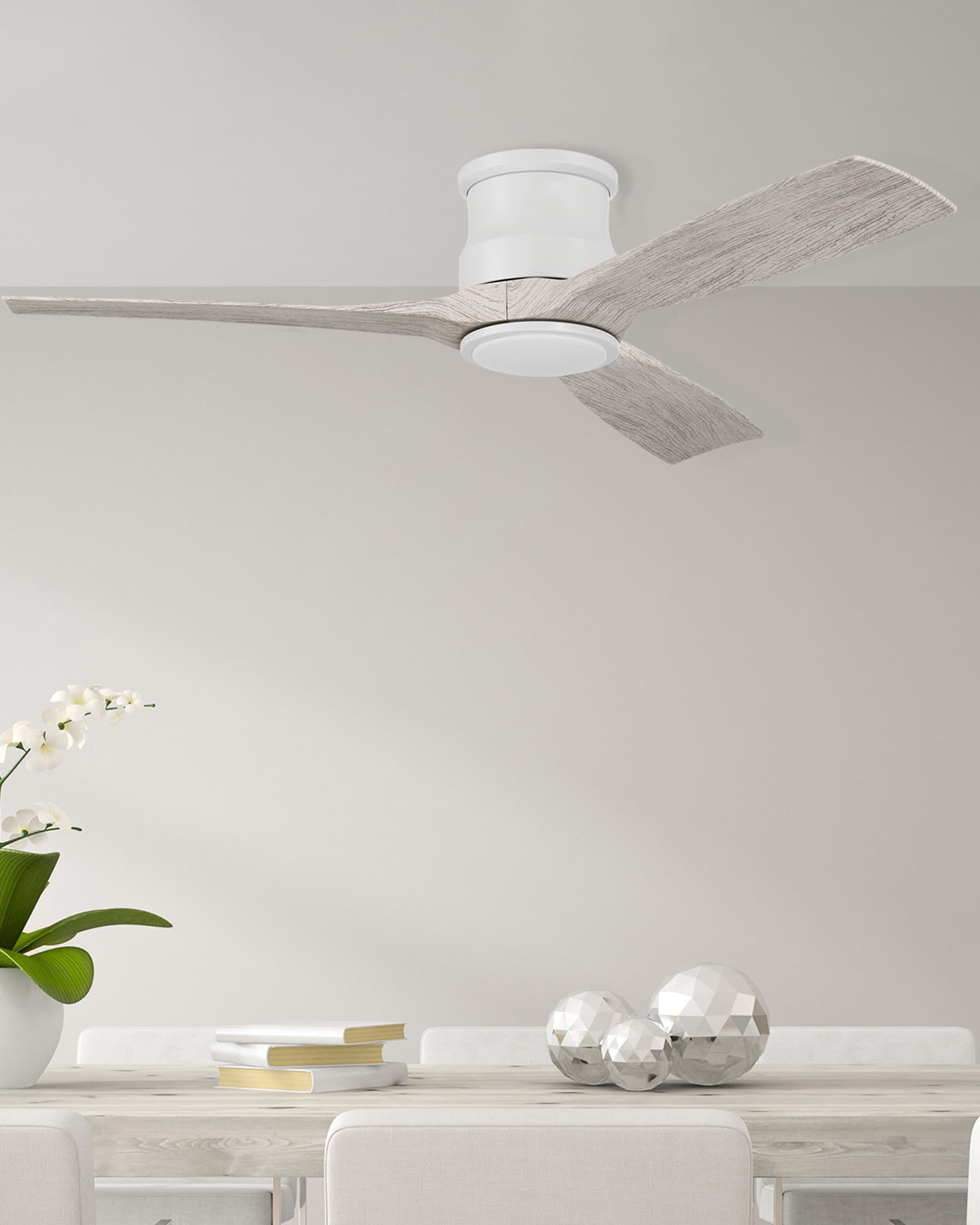 Harbor Breeze BRY52MWW3LR Brayard Easy Install 52-in Color-Changing Flush Mount Matte White with Matte White Blades Propeller Ceiling Fan With Light - Remote Included ( 3 -Blade )