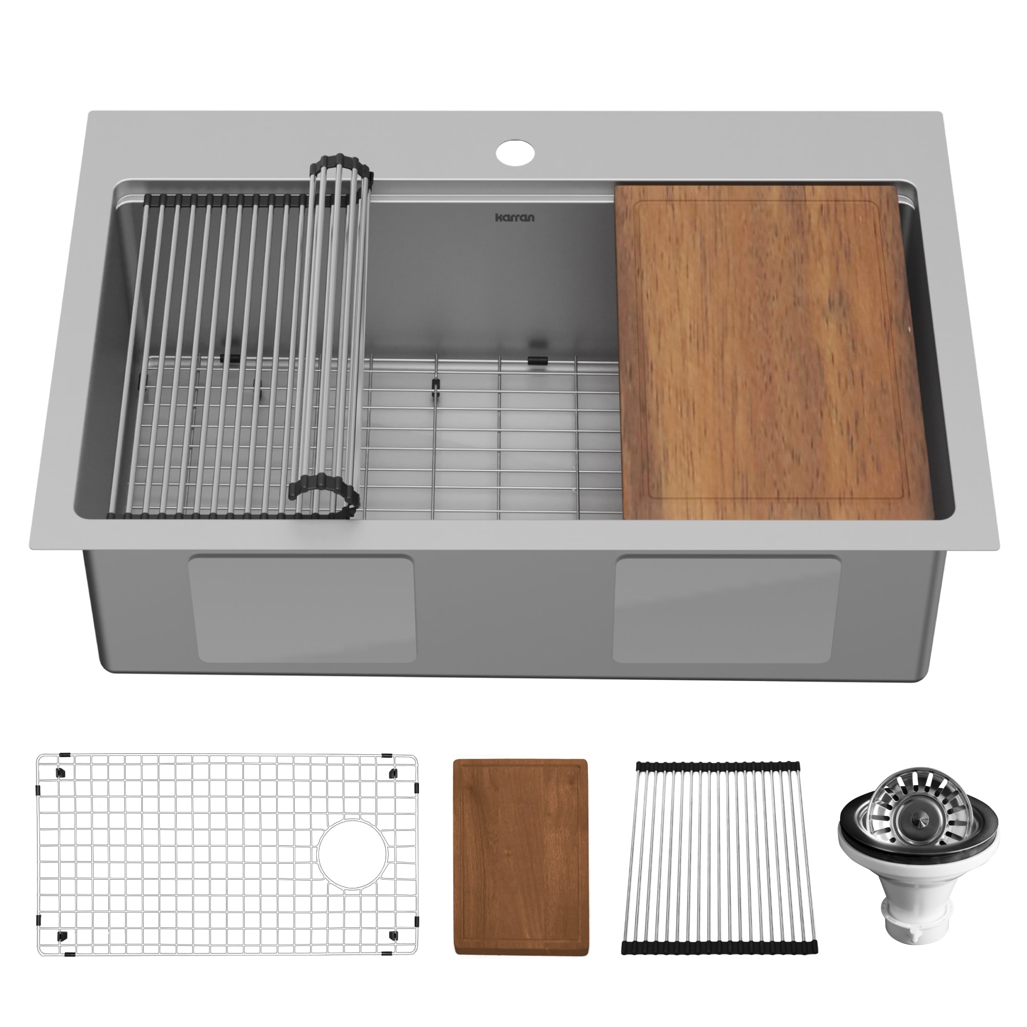 Karran WST-26-PK1 Drop-in or undermount 33-in x 22-in Stainless steel Single bowl 16 -Gauge Workstation Kitchen Sink