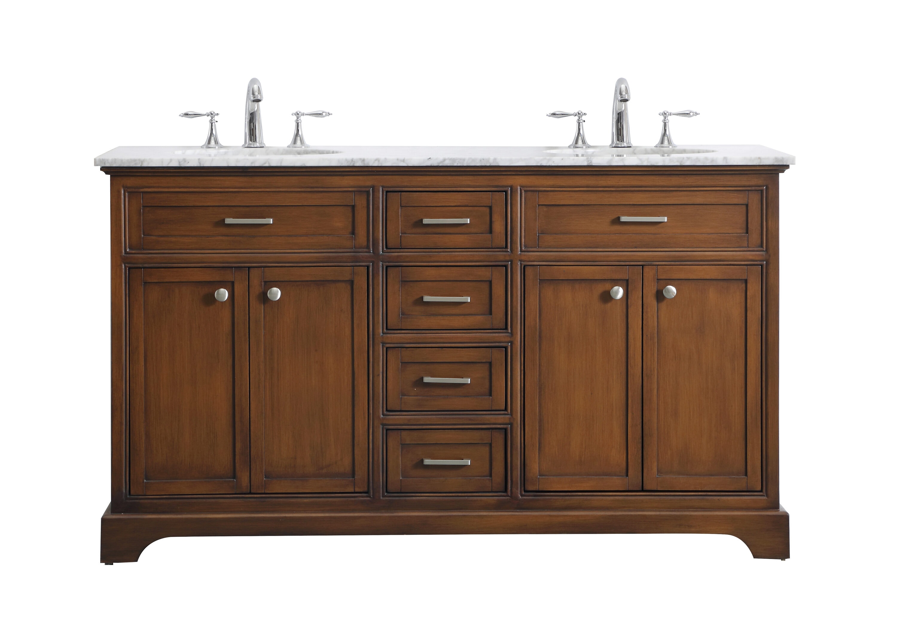 Elegant Decor HF45180DTK Home Furnishing 60-in Teak Double Sink Bathroom Vanity with Carrara White Marble Top