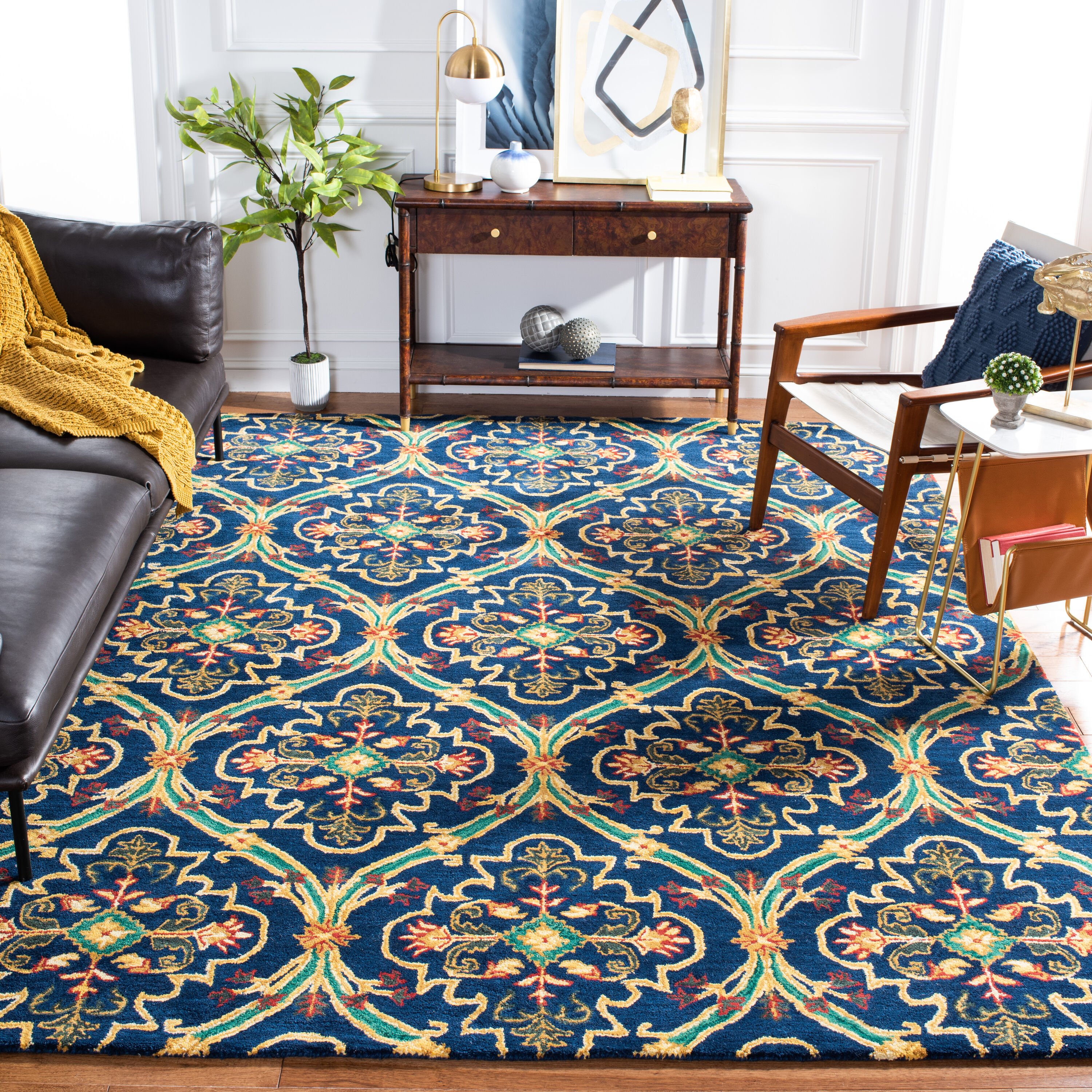  Heritage 475 Navy/Yellow Traditional 8ft x 10ft Large Rectangle Rug