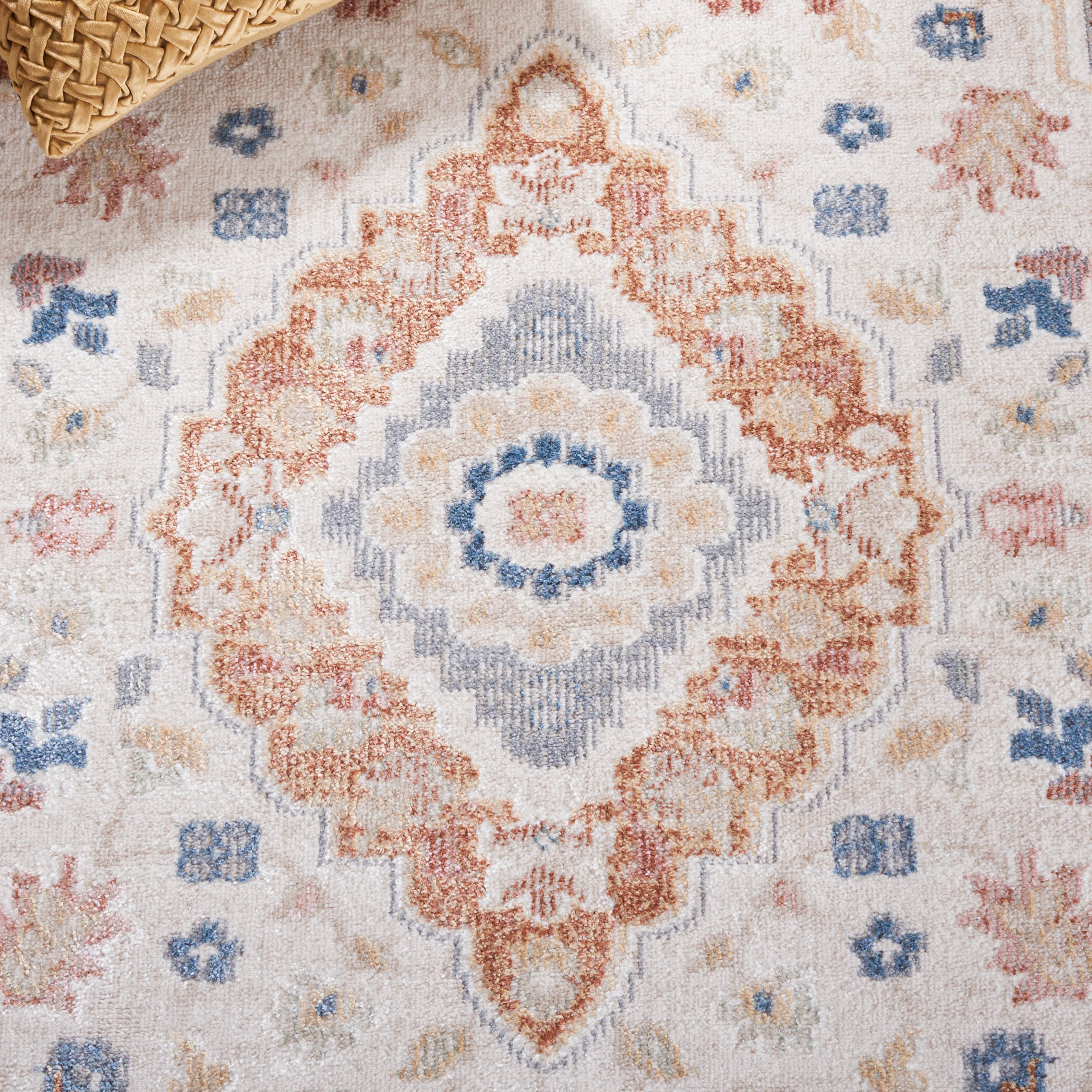 Beige and Rust Rectangular Washable Synthetic Area Rug