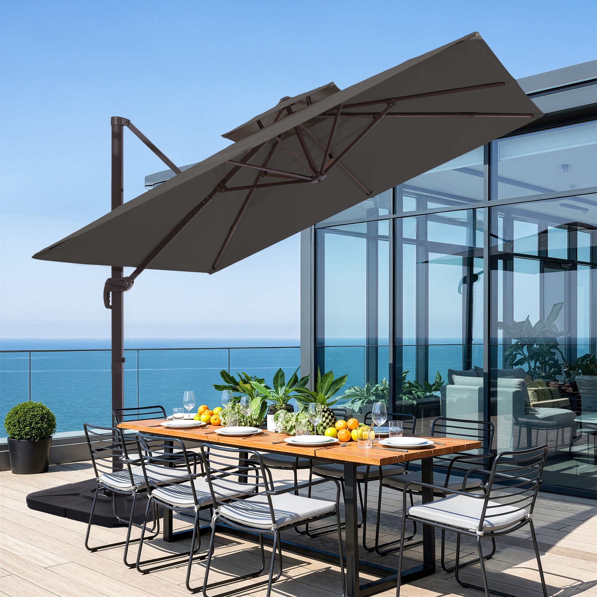 JEAREY PSZDP-BU 9-ft Aluminum Gray Crank Cantilever Patio Umbrella