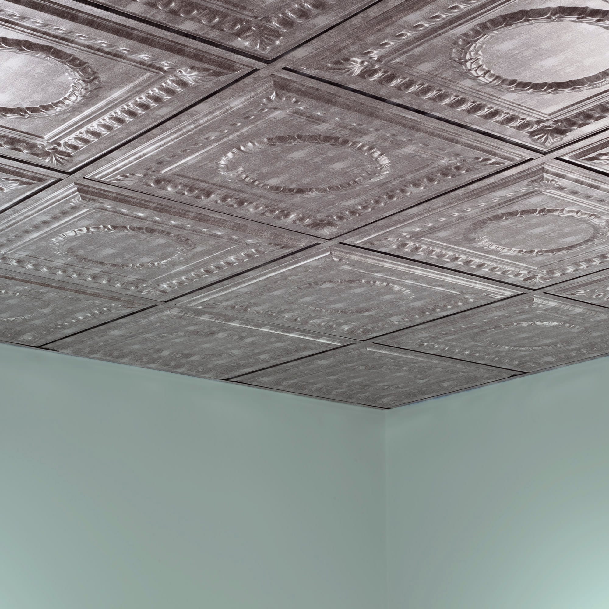 Fasade 2-ft x 2-ft Rosette Crosshatch Silver PVC Drop Ceiling Tile (5 ...