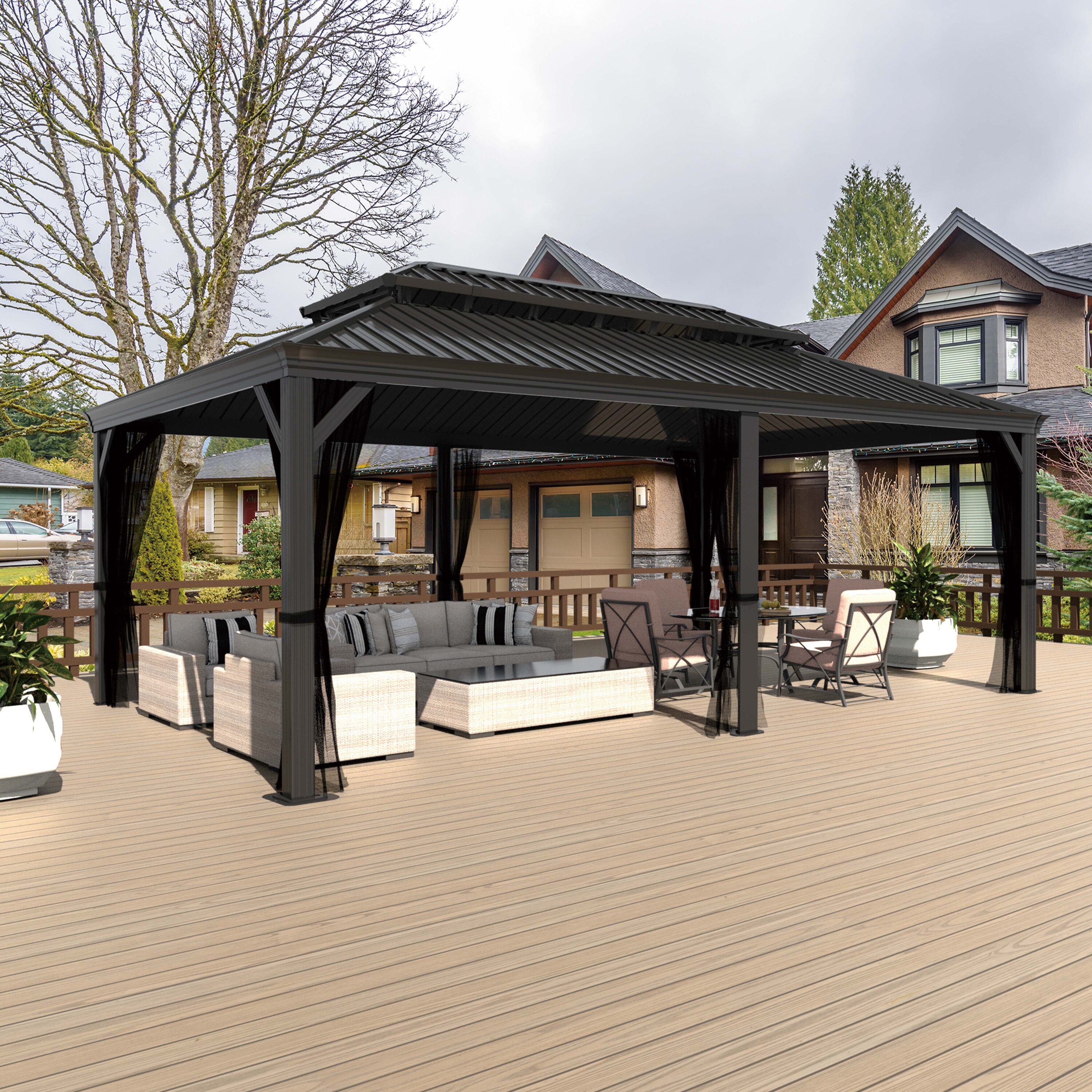 VEIKOUS 20-ft x 14-ft Black Gazebo with Hardtop Roof in the