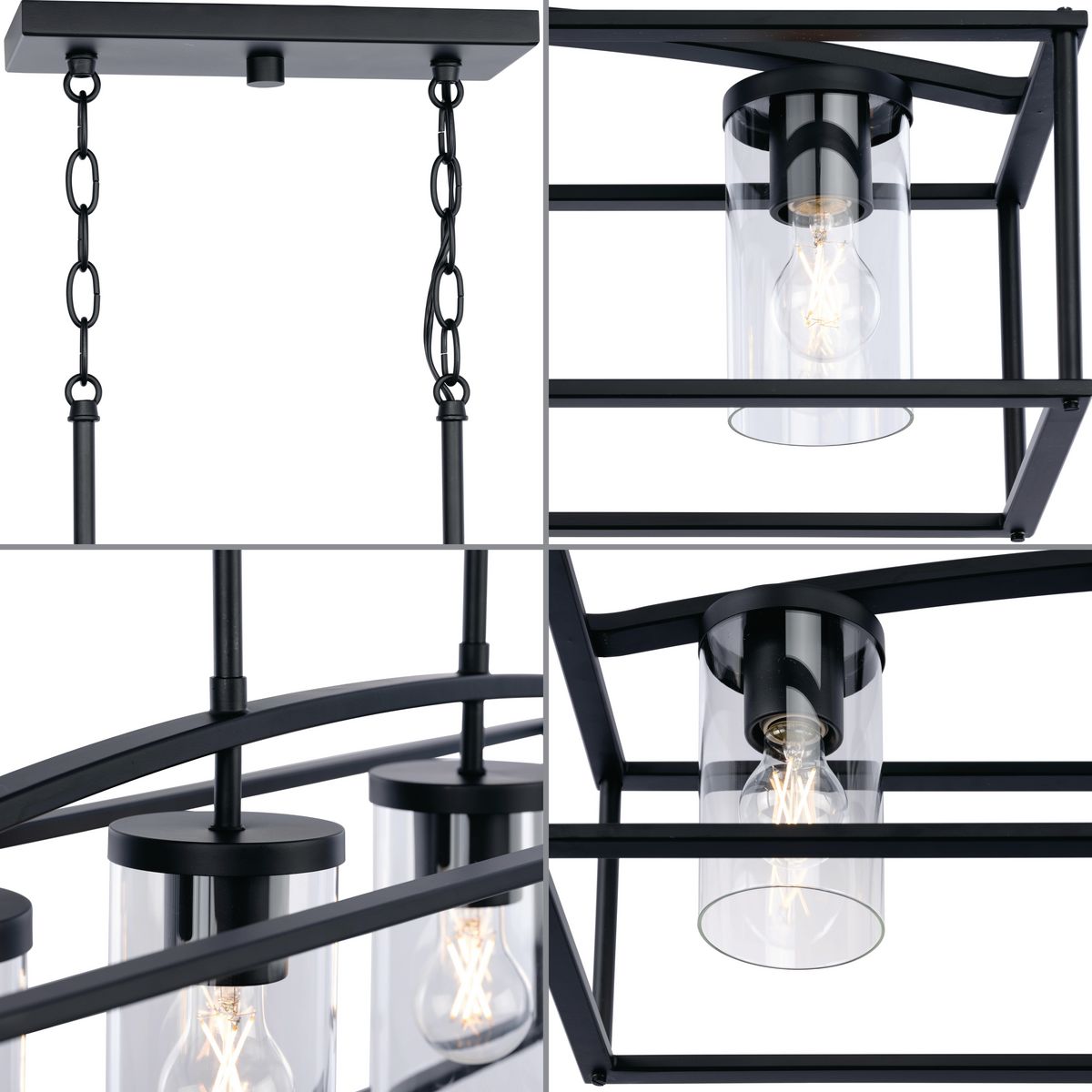 Swansea Matte Black Steel Outdoor Island Chandelier with Clear Glass Shades