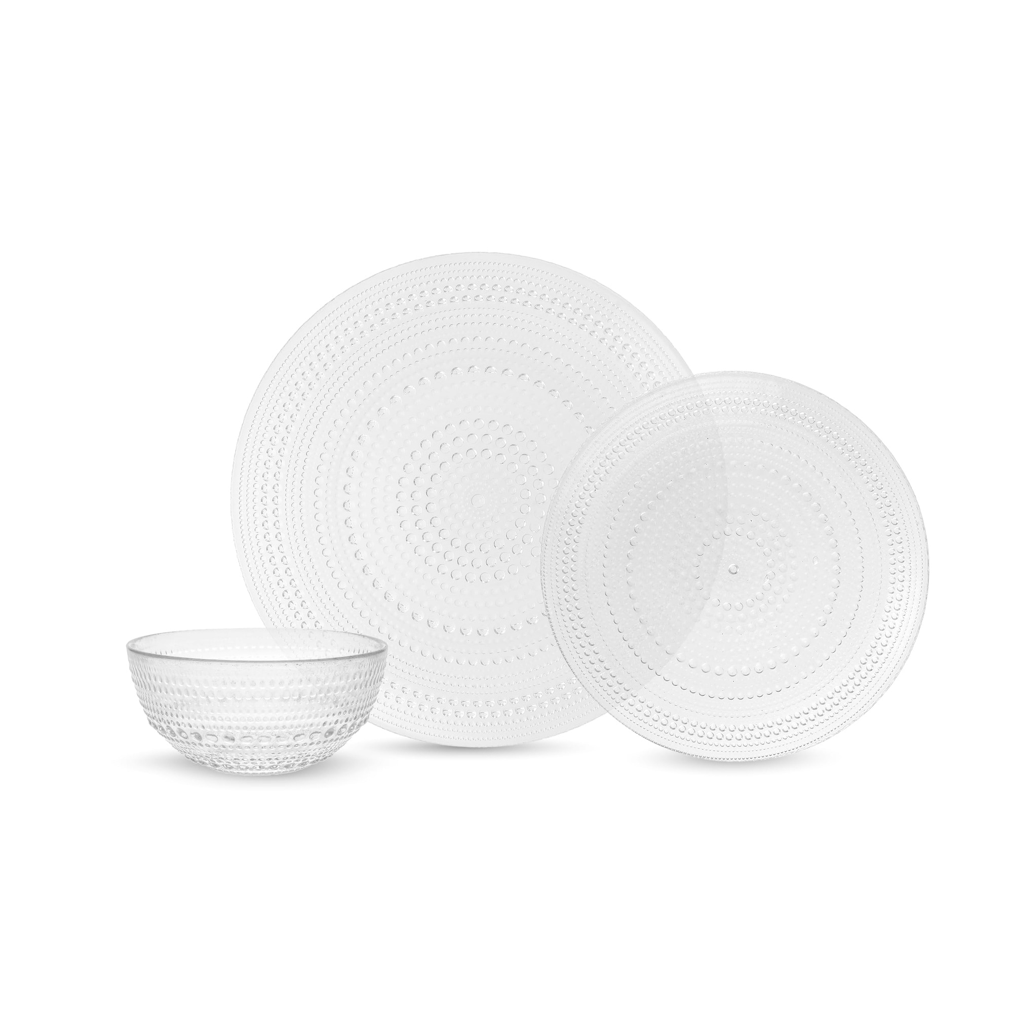 Aoibox  Jupiter Hobnail 12 Piece Clear Glass Dinnerware Set Service for 4 Transparent Soda Lime Dinnerware Set