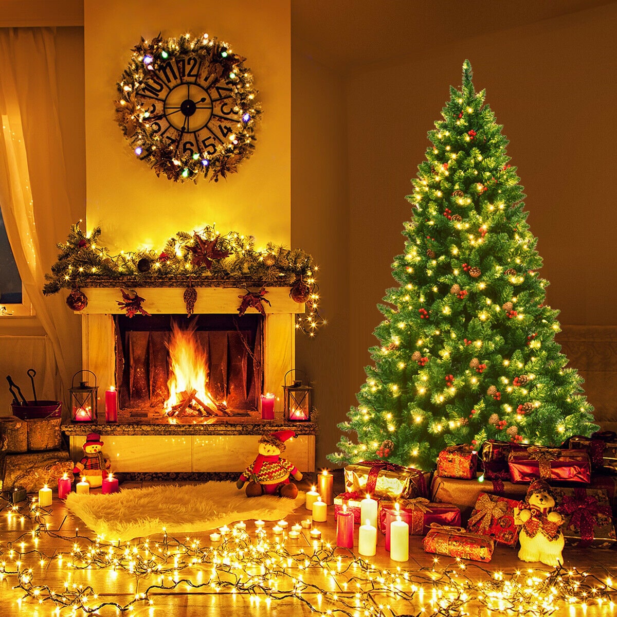 6.5 ft Pre-Lit Green Spruce Christmas Tree with LED Lights