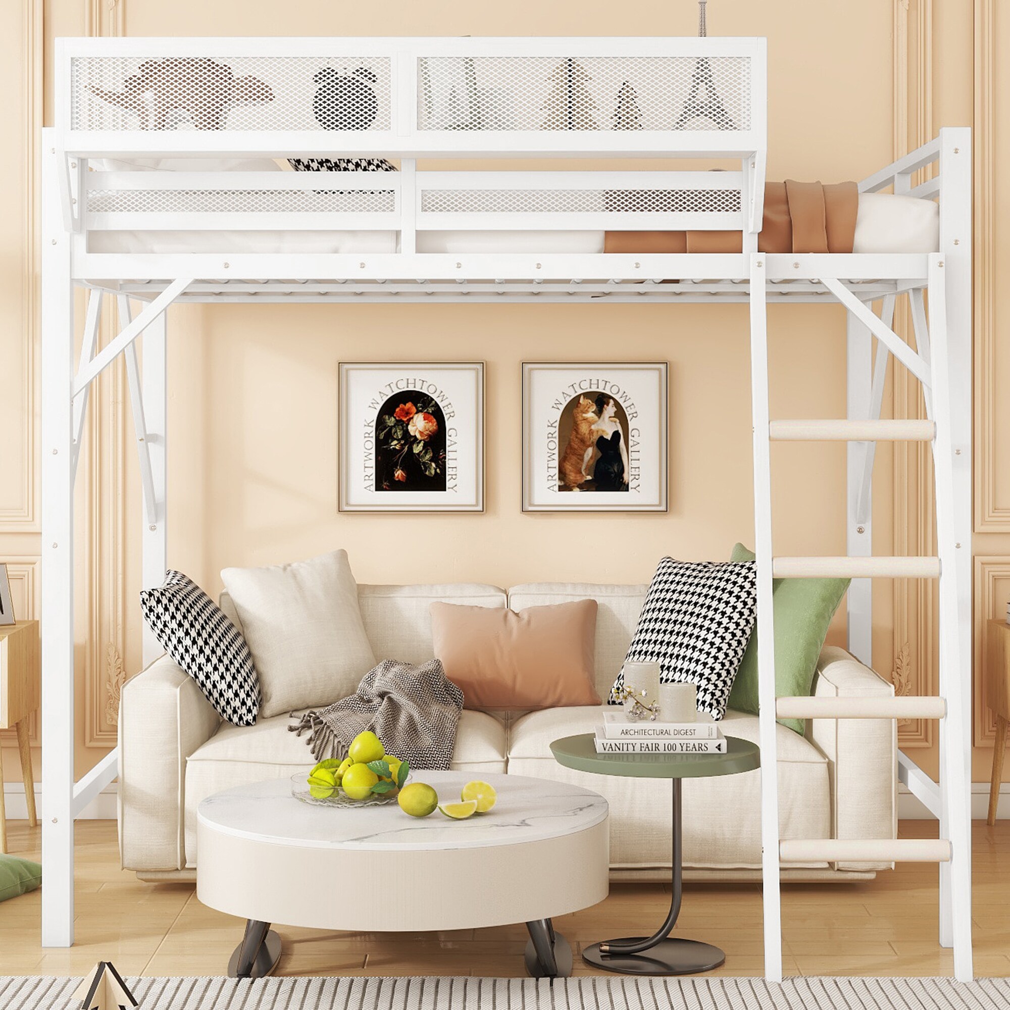 Tatayosi Queen Size Loft Bed with Ladder Metal Queen Loft Bed with ...