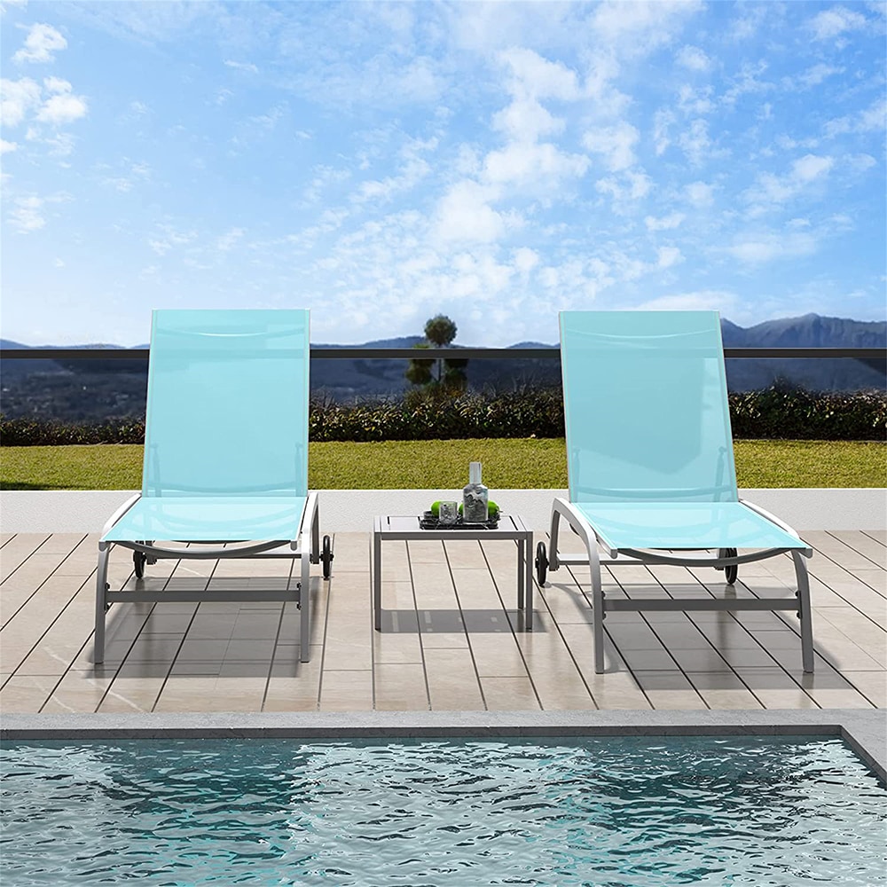 Fun Orange FUNHWCP137 Lake Blue Aluminum Frame Stationary Chaise Lounge Chair with Blue Woven Seat