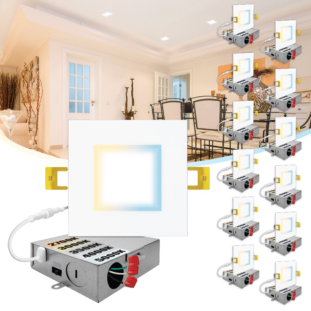12-Pack White Aluminum Square LED Recessed Lights with Dimmable Feature