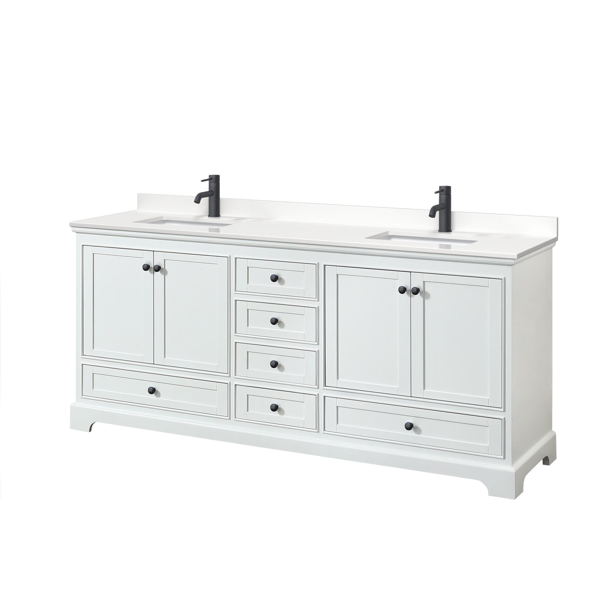 Wyndham Collection WCS202080DWBWQUNSMXX Deborah 80-in White Undermount Double Sink Bathroom Vanity with White Quartz Top