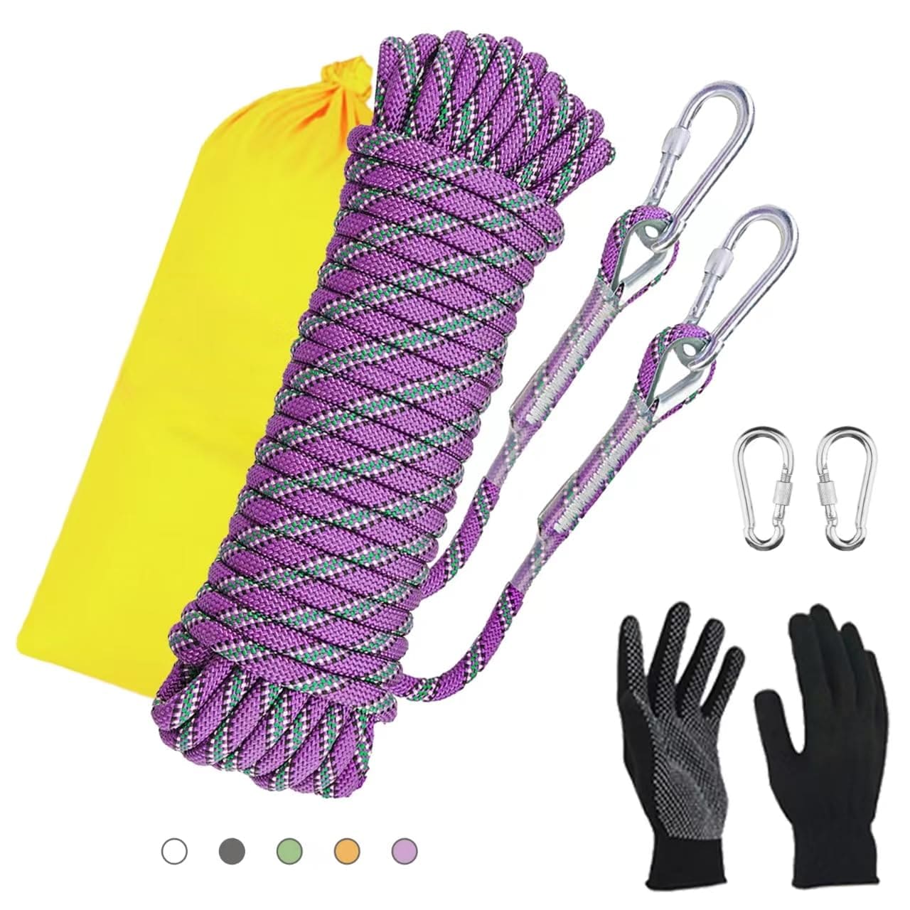 ITOPFOX  8mm Static Climbing Rope 1 Piece Heavy Duty Polyester Rope for Rock Climbing Tree Climbing Camping Arborist Use Includes 2 Carabiners 2