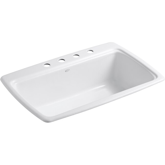 KOHLER Cape Dory Drop-in Cast Iron 33 in. 4-Hole Single Bowl Kitchen Sink in White KOHLER Cape Dory Drop-in Cast Iron 33 in. 4-Hole Single Bowl Kitchen Sink in White