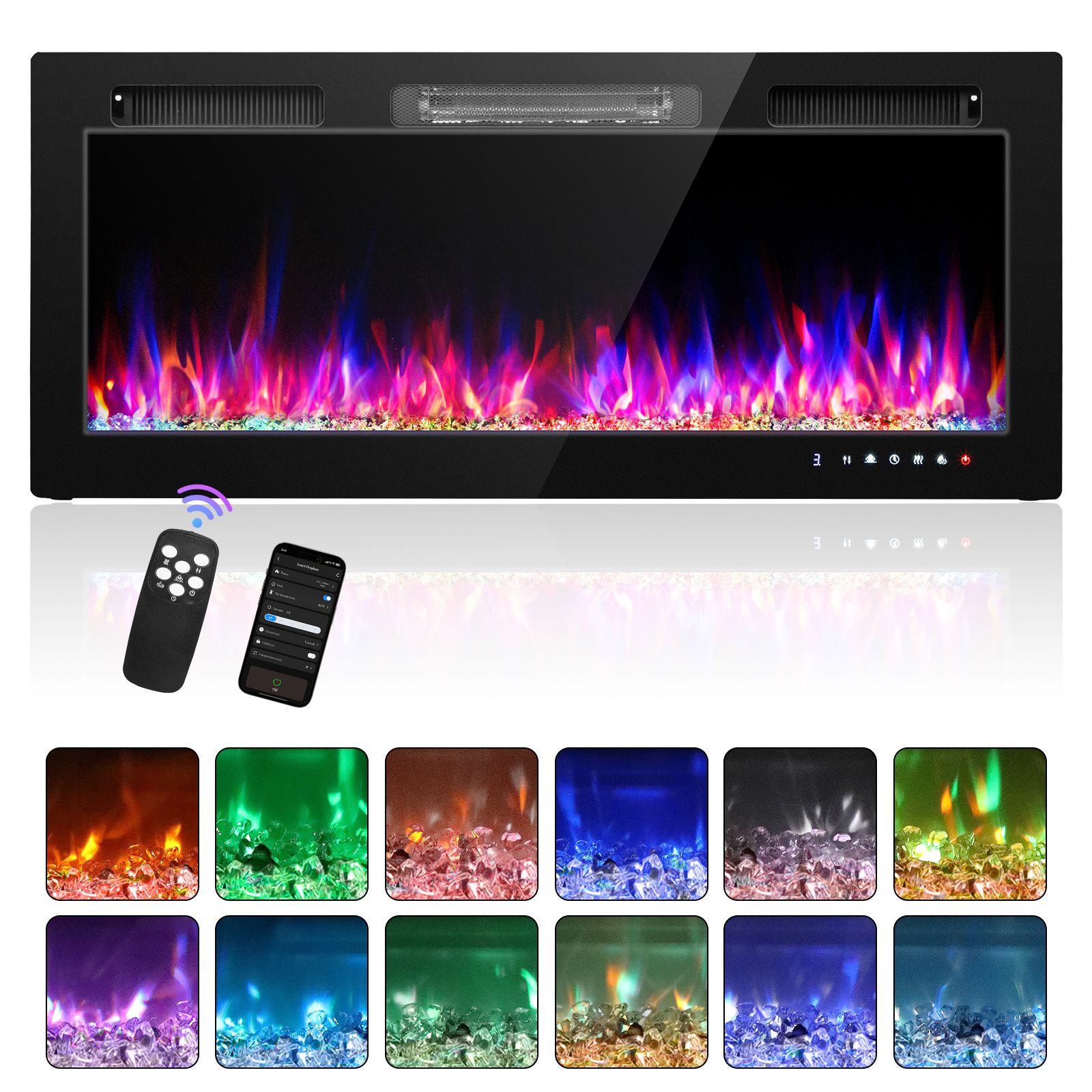 Winado  42-Inch 1500-Watt Electric Wall-Mounted Fireplace with 12 Color Adjustable Flames