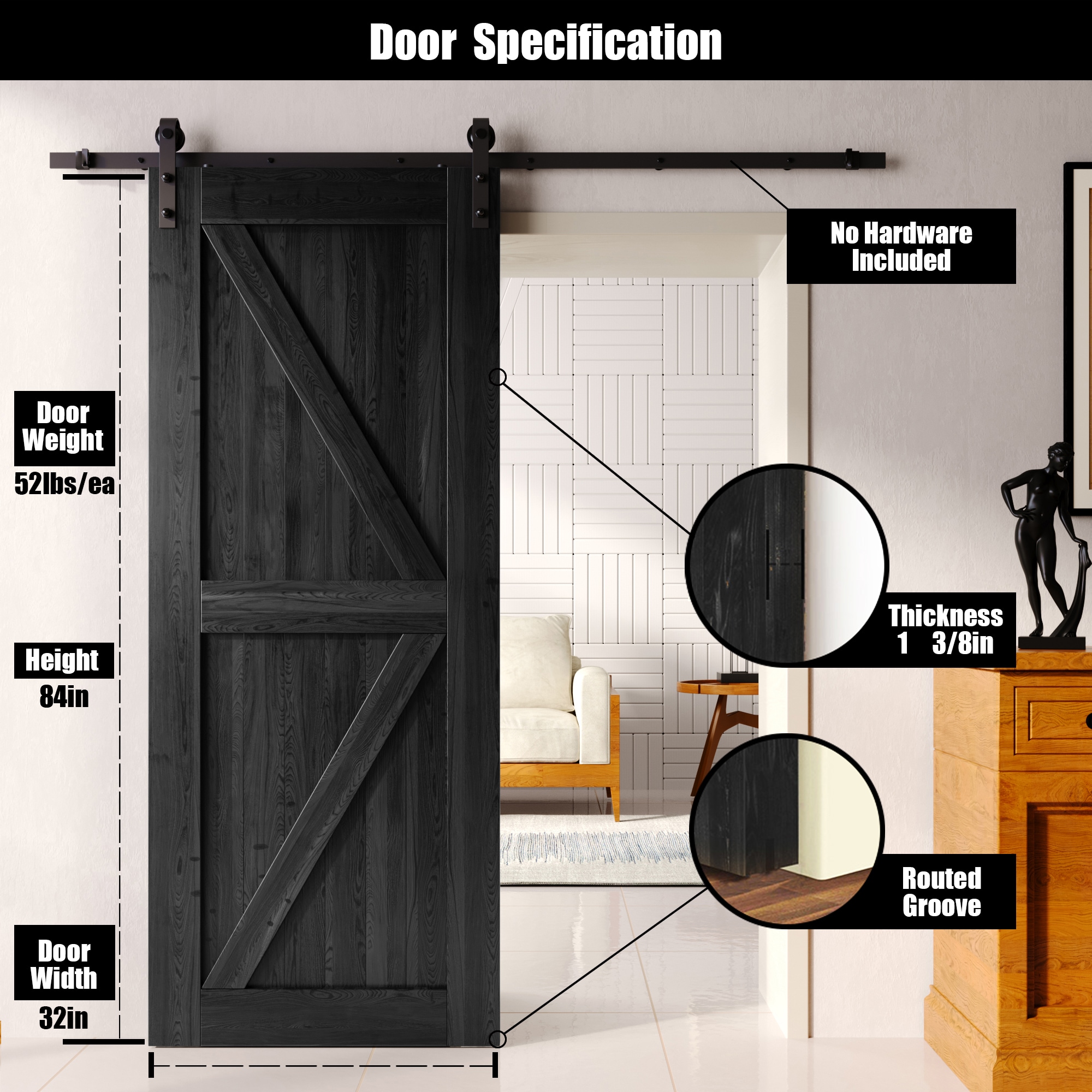 HOMACER 3284-K-BK Barn-Doors - View #2