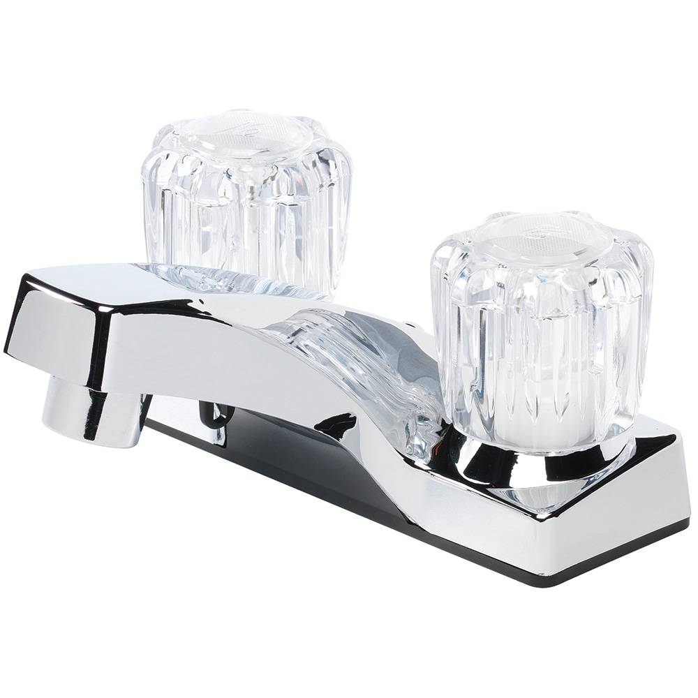 Project Source 10-B42WPNCH Chrome 4-in centerset 2-handle WaterSense Low-arc Commercial/Residential Handle Bathroom Sink Faucet
